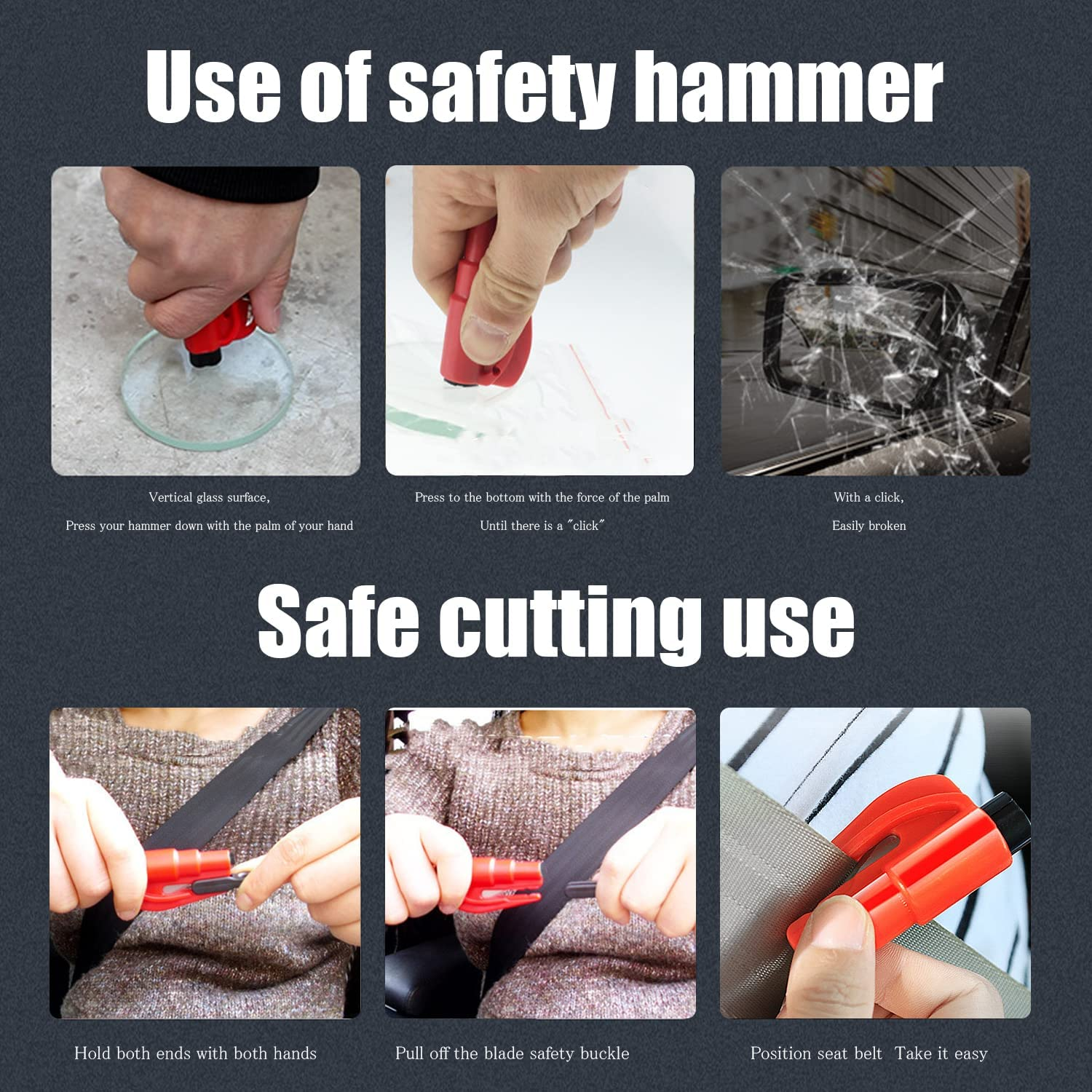 Benran 2 Pcs 2-In-1 Car Window Breaker Emergency Keychain Car Escape Tool for Emergency Situation Mini Keychain Car Safety Hammer image number 3