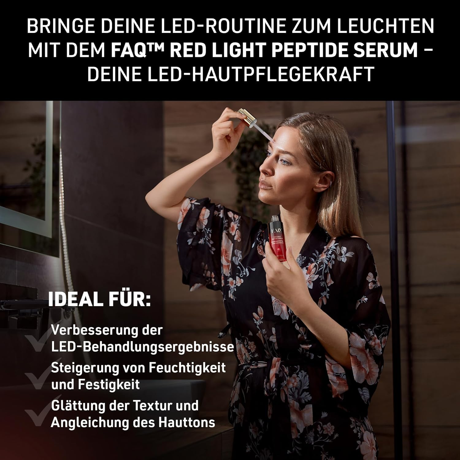 FAQ Red Light Peptide Serum &ndash; Hyaluronic Acid & Peptide Face Serum for Women & Men, Hydrating Skin Care to Enhance LED Light Routines image number 1