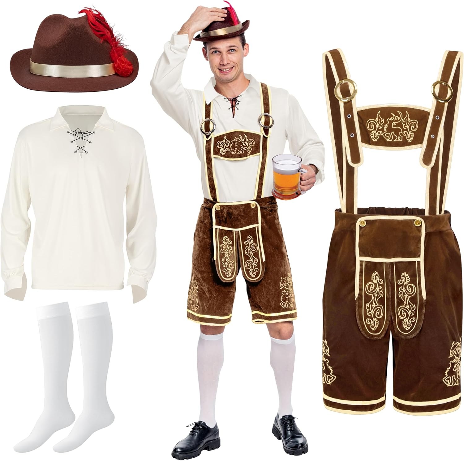 Spooktacular Creations Men&rsquo;S German Bavarian Oktoberfest Costume Set, Beer Costume Hat for Adults Halloween and Beer Festival image number 2