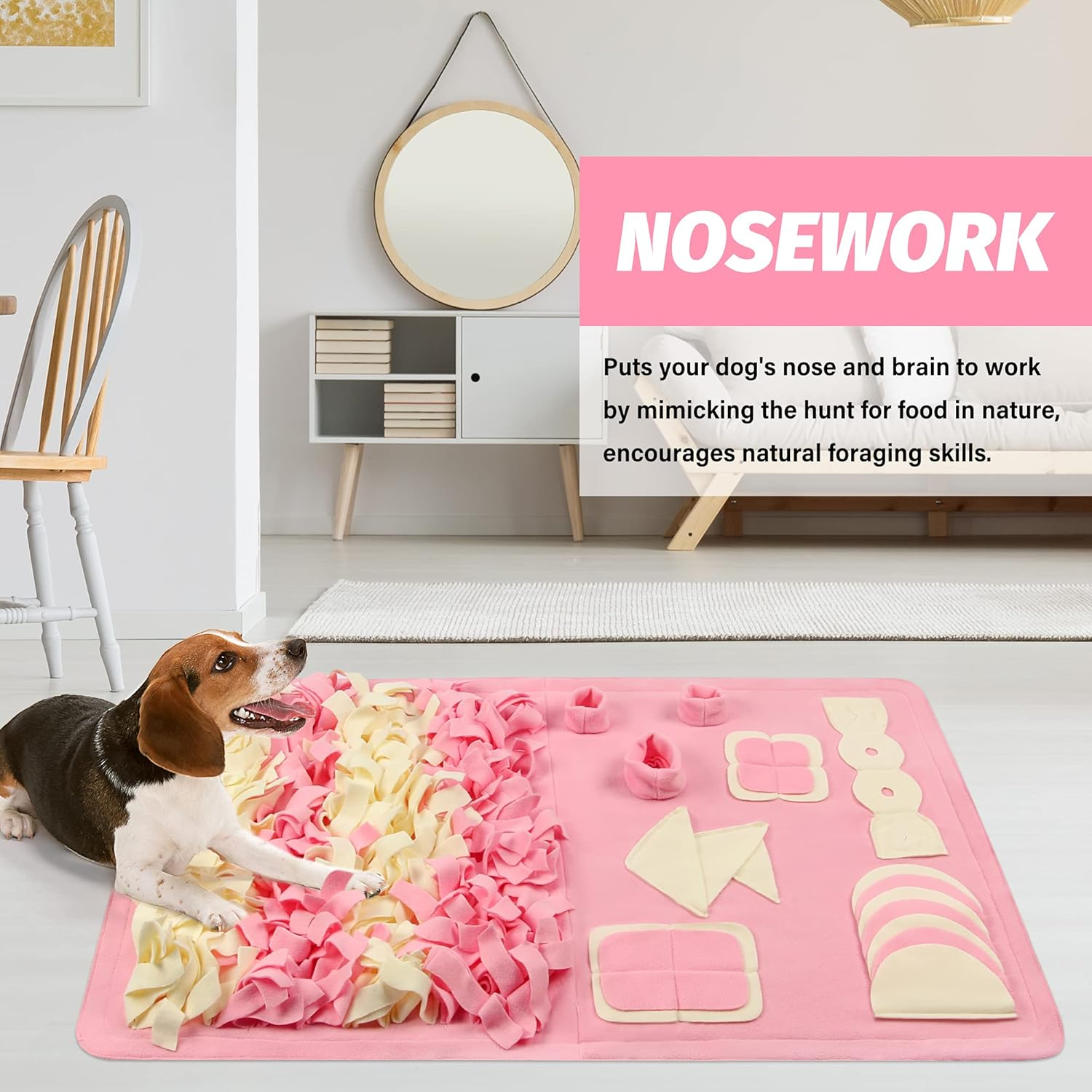 Stellaire Chern Snuffle Mat for Small Large Dogs Nosework Feeding Mat (23.6" X 39.4") Easy to Fill and Machine Washable Training Mats Pet Activity/Toy/Play Mat, Great for Stress Release - M & Pink image number 5