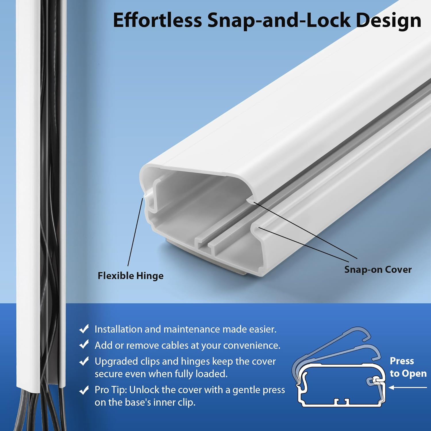 Zhiyo TV Cord Cover for Wall, 31.5 Inch Cable Concealer, Cord Hider for Wall Mounted TV, Paintable Wall Cable Cover to Hide Wires, White Cable Raceway Kit, 2X L15.8In W1.5In H0.75In image number 3