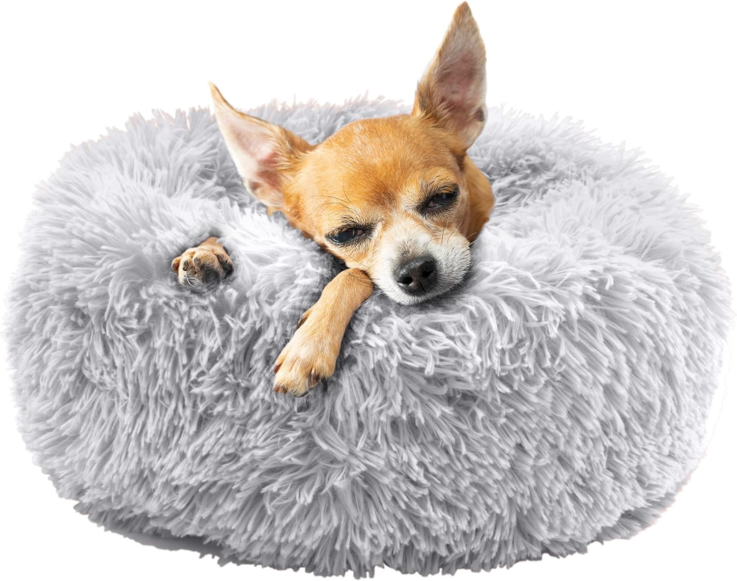 Fur & Bone round Plush Donut Dog Bed, Dog Bed & Cat Bed | Fluffy Dog Bed, Self-Warming Dog Beds | Washable Dog Bed with Non-Slip & Waterproof Bottom Calming Dog Bed, Dog Donut Bed - (70Cm, Dark Grey)