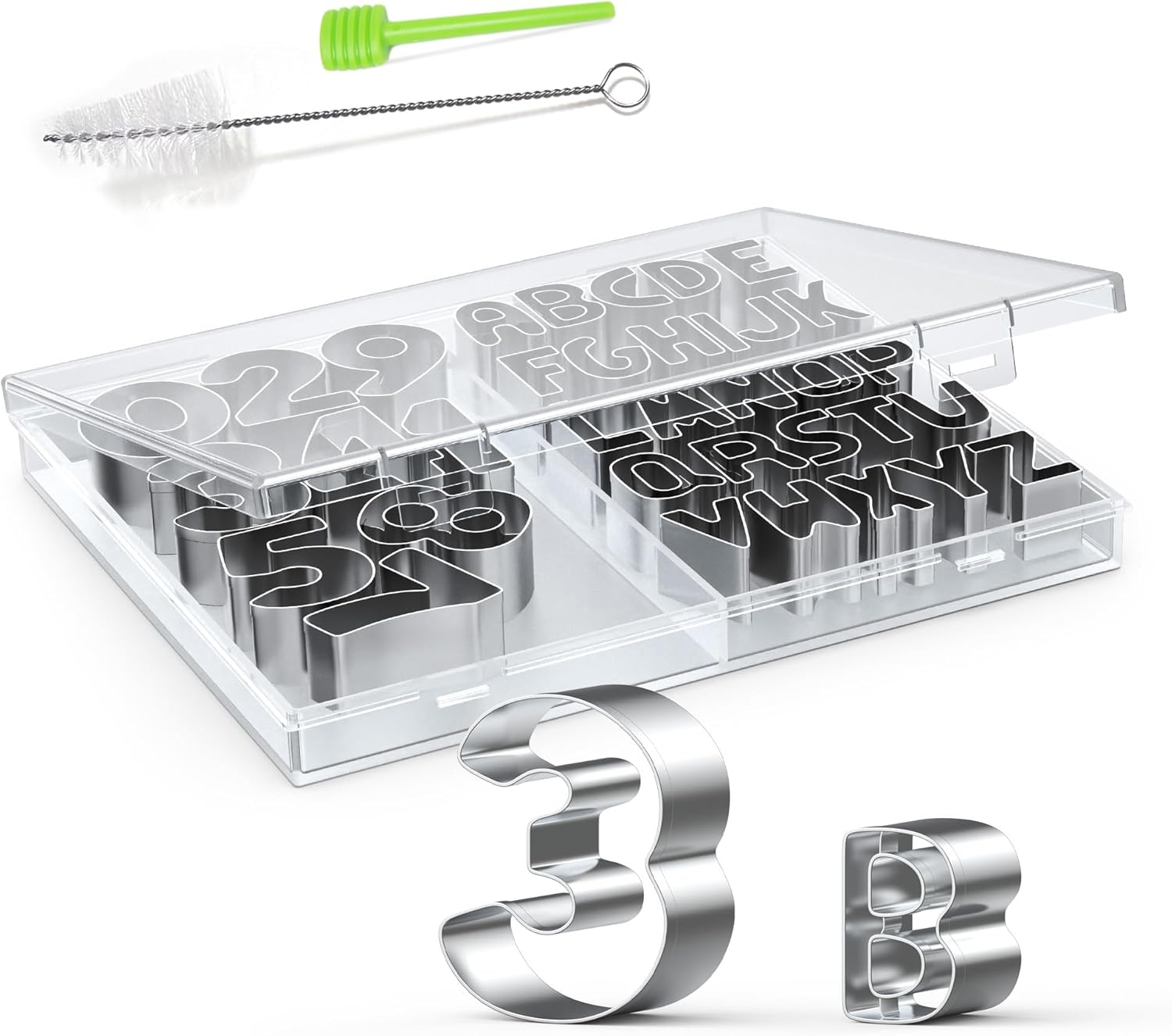 HUAFA Alphabet and Number Cookie Cutters Sets of 35 Pieces Mold Tools for Fondant Biscuit, Cake, Fruit, Vegetables, or Dough Stainless Steel image number 1