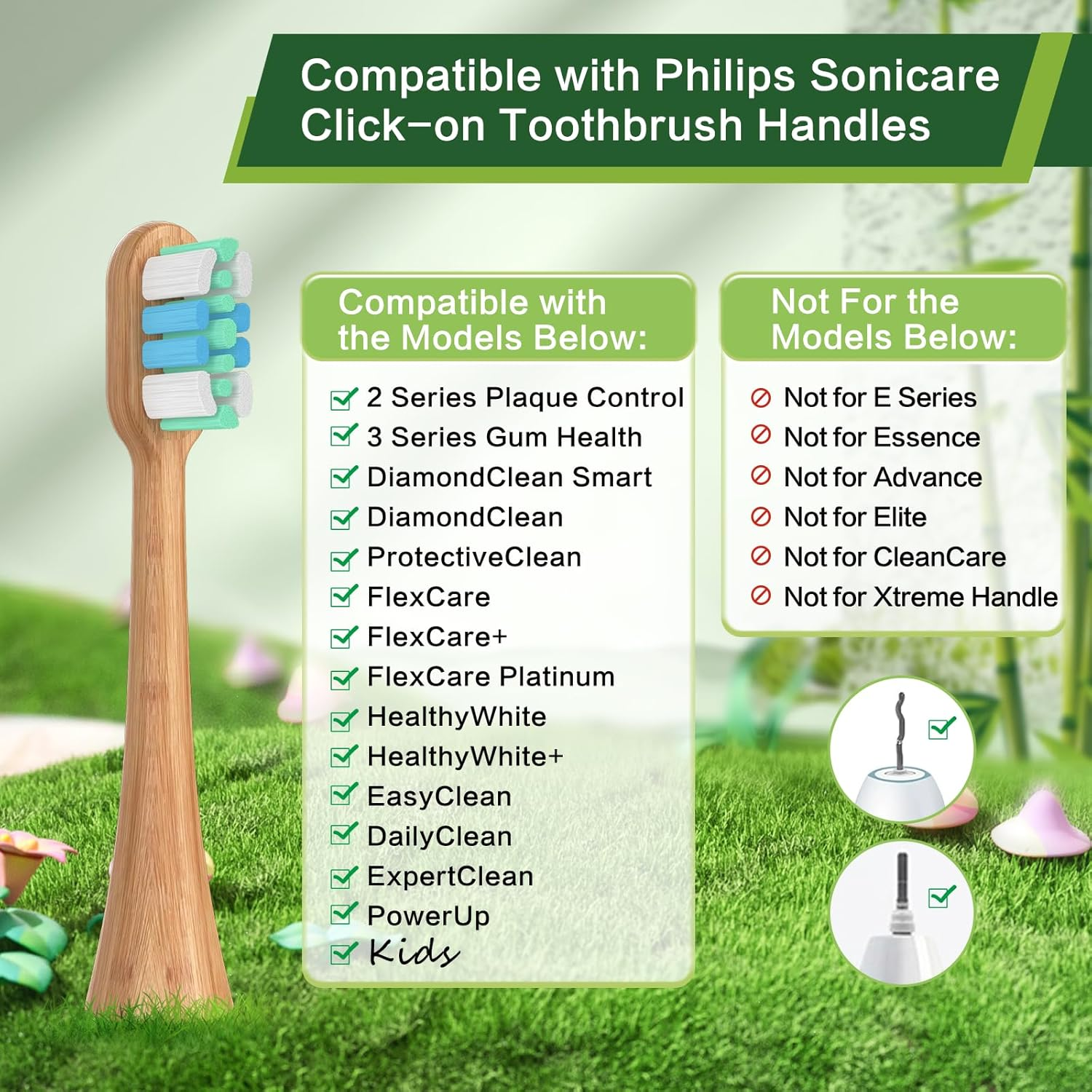 10 Pack Bamboo Replacement Electric Toothbrush Heads Compatible with Philips Sonicare Snap-On Electric Toothbrush, Eco-Friendly Toothbrush Refills Fit for Sonicare Handle (Bamboo, M) image number 4