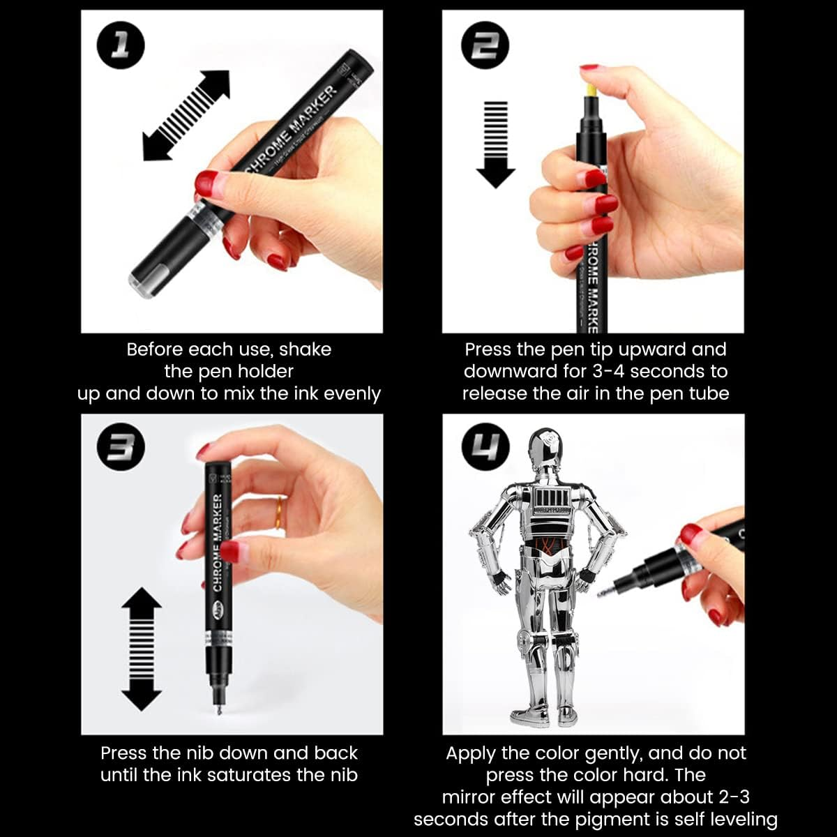 Claumeng 3PCS Liquid Chrome Marker Mirror Paint Pen Set Metallic Marking Markers DIY Art Craft Highlight for Metal Rock Wood Fabric Glass Canvas Width 1Mm to 2Mm (Silver)