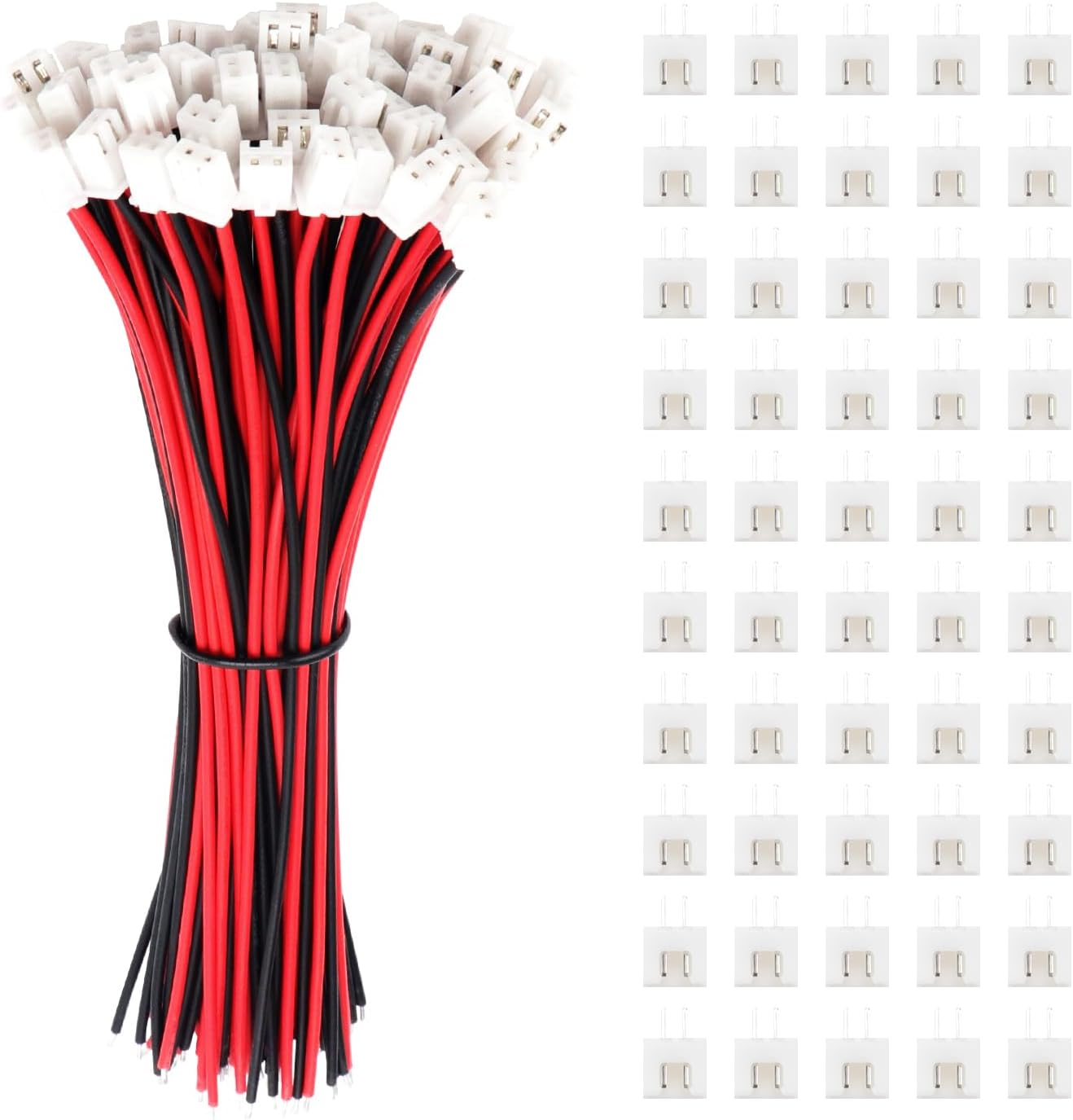 Lyeteung 50 Sets JST 2.54 XH 2 Pin Connectors, Mini Micro JST 2.54 Mm 2-Pin Male with 150 Mm 22AWG Cable & Female (Black Red)