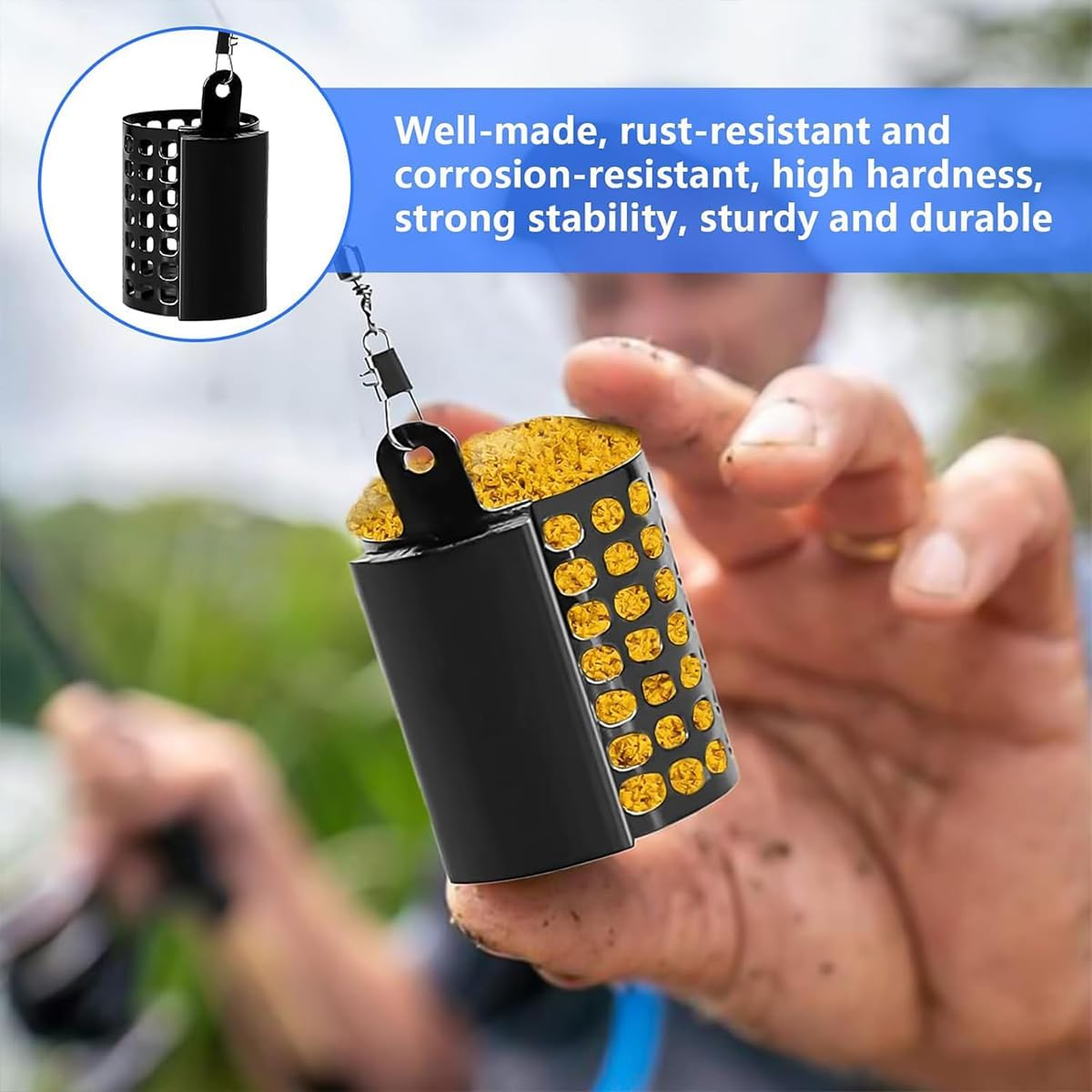 AIMALL 3-Piece Stainless Steel Fishing Bait Cage, Durable round and Square Feeder Set with Snap Fasteners, Ideal for Carp and Freshwater Fishing image number 6