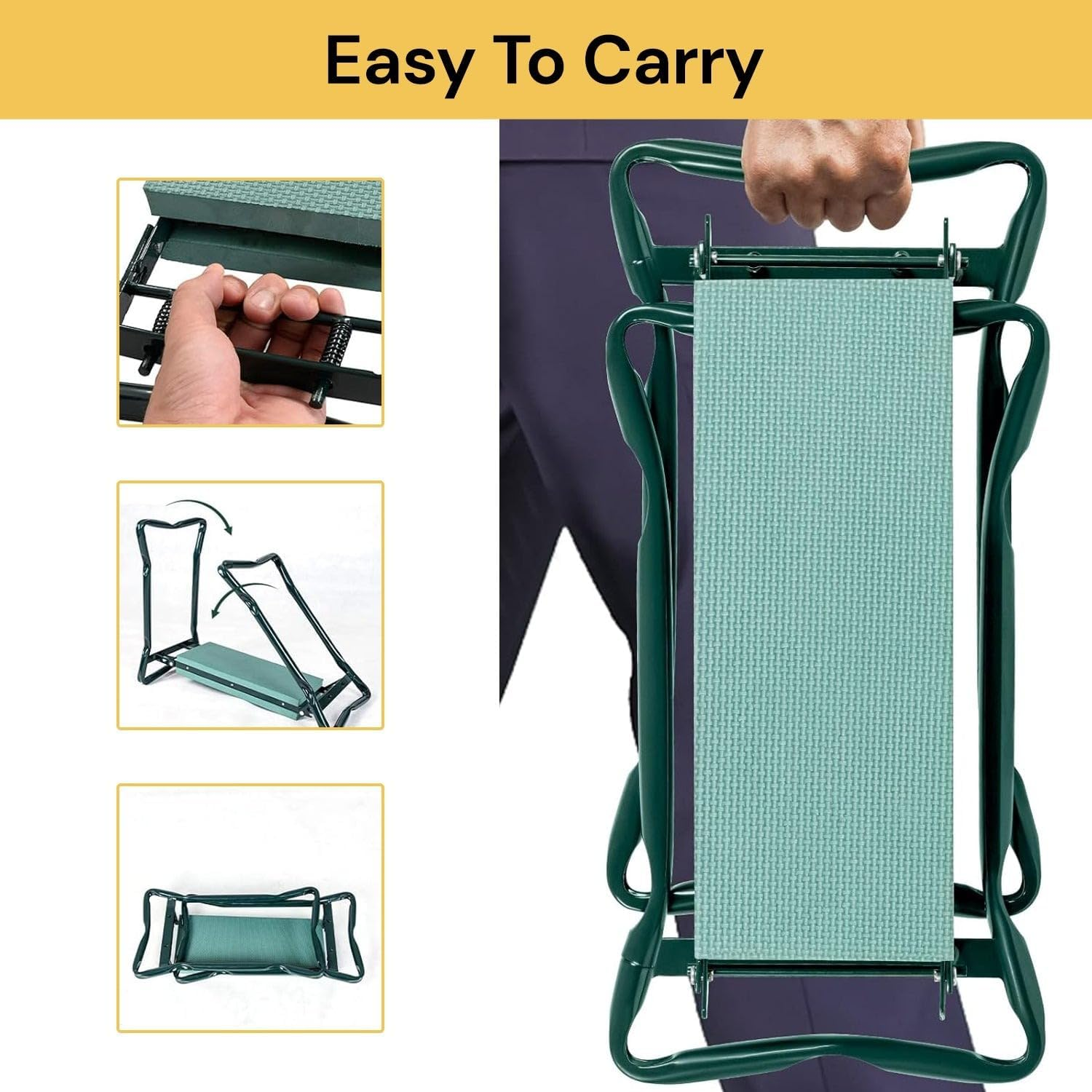 EZONEDEAL Garden Kneeler Stool Seat, Folding Stool 2 in 1, Portable Kneeling, Foldable Bench Foam Pad Protect Knee - 2 Tool Pouches Easy to Carry Lightweight and Practical image number 6