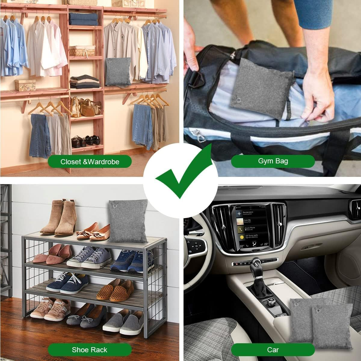 FLSEPAMB Bamboo Activated Charcoal Odor Absorber Bags, 4 Pack, Bamboo Charcoal Air Purifying Bag, Nature Fresh Car Odour Eliminator, Odors, Moisture Absorber for Home, Car, Pets, Room, Closet image number 1