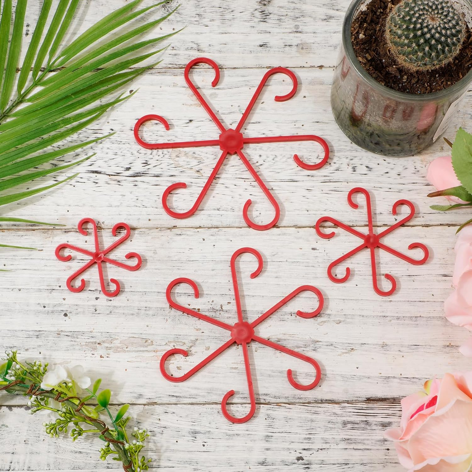 4Pcs Climbing Houseplant Stem Supports, Plastic Plant Climbers Stem Holders Reusable Flower Plant Stakes Trellis Stem Hook Growth Accessories for Plant (Red) image number 4