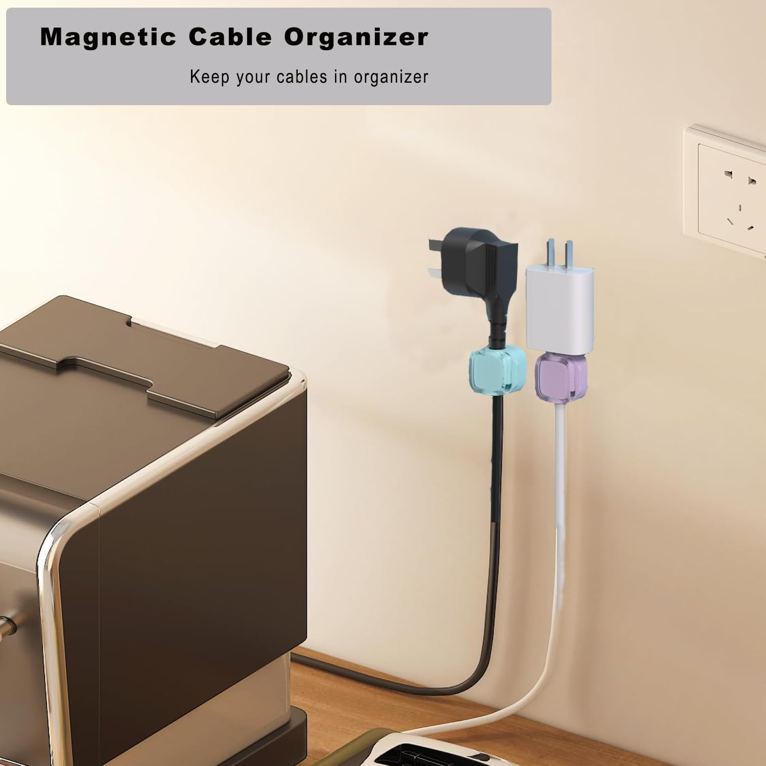 12 Pack Magnetic Cable Organise, Adhesive Cable Management Clips Holder, Wire Holder Keeper Organizer, Phone USB Charger Cable Holder, Wire Cord Management for Wall Car Desktop Nightstand-Mix Color image number 2