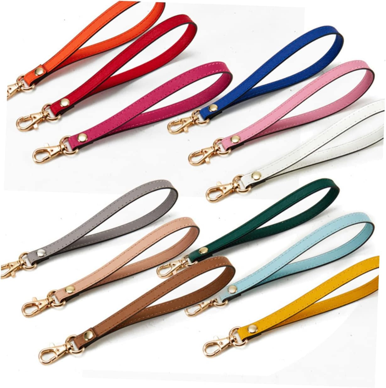 MINAOLULUS Leather Wrist Strap Clutch Wristlet for Women, Blue Textured Genuine Leather with Gold Buckle, Keychain Compatible Hand Strap for Purse Making and DIY Accessories