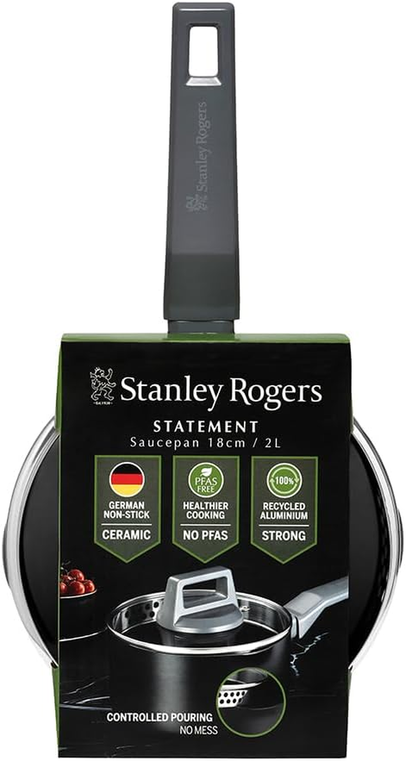 Stanley Rogers Statement Saucepan 18Cm &ndash; 100% Recycled Aluminium Ceramic Non-Stick Pot &ndash; Induction Cookware with Lid and Easy Pour Rim &ndash; PFAS PTFE & PFOA Free for Healthy Cooking