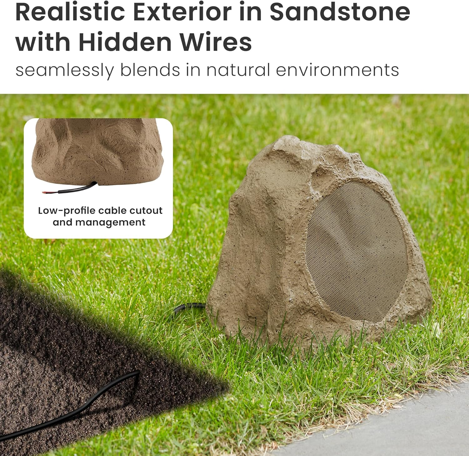 Theater Solutions 2R6S Outdoor Sandstone 6.5" Rock 2 Speaker Set for Deck Pool Spa Yard Garden image number 3