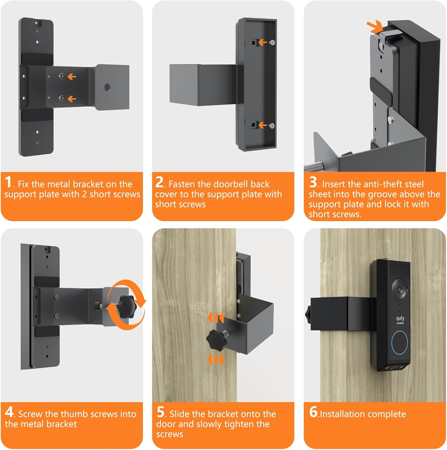 Anti Theft Doorbell Mount for Eufy E340, No-Drill Adjustable Doorbell Camera Mount Compatible with Eufy Doorbell, Not Block Doorbell Sensor, Apartment Doorbell Holder for Renters, Black image number 6