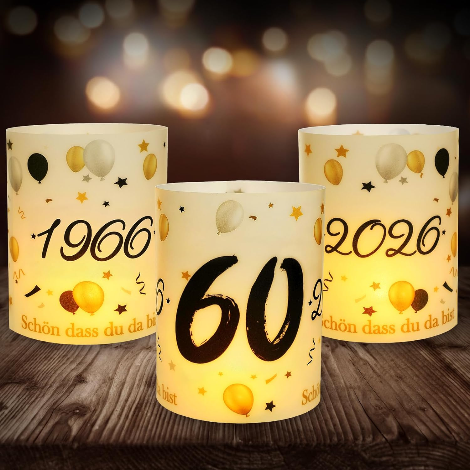 12 Lantern Table Decoration 60Th Birthday, Seutgjie 60Th Birthday Diamond Wedding Anniversary Decoration Man Woman 1966-2026 Black Gold for Tea Lights or Candles image number 3