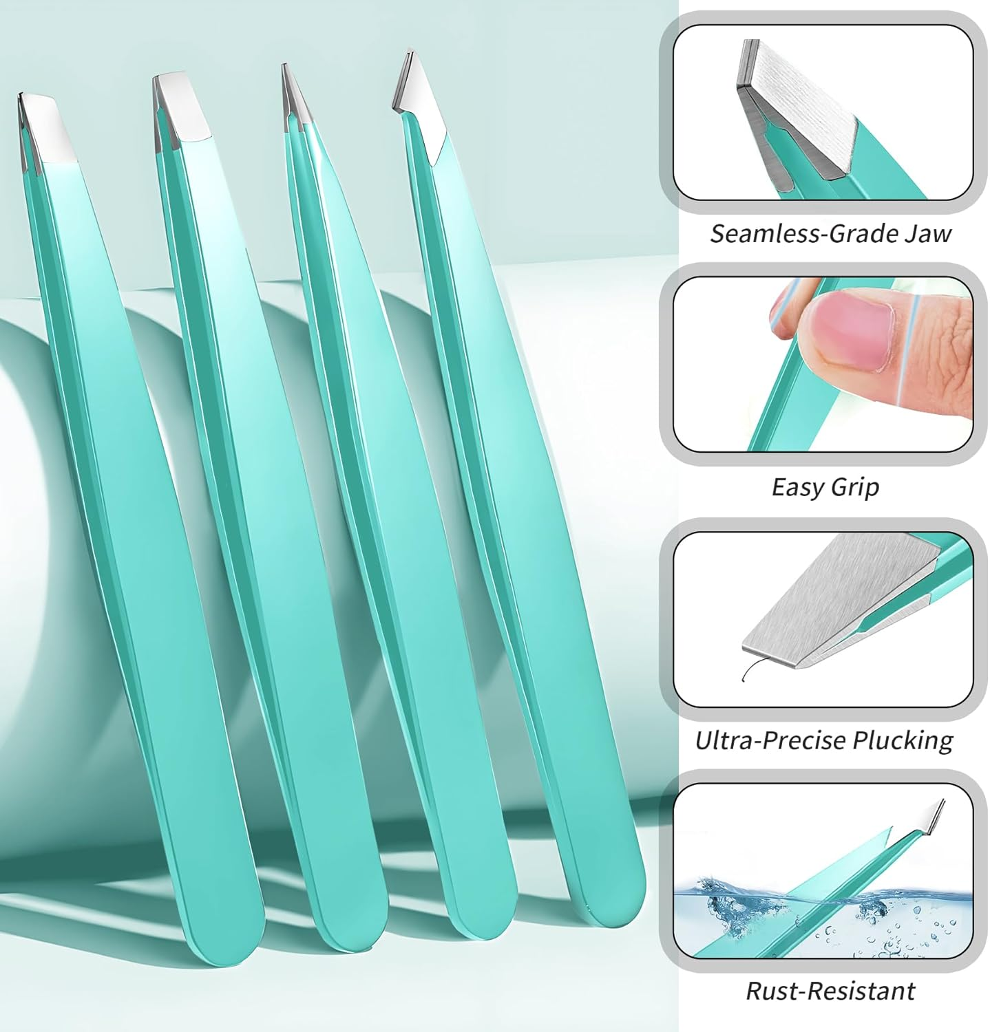 Liuchanghe Tweezers Set, Stainless Steel, Professional Eyebrow Tweezers for Removing Blackheads, Ingrown Hair, Eyelashes (Blue) image number 1