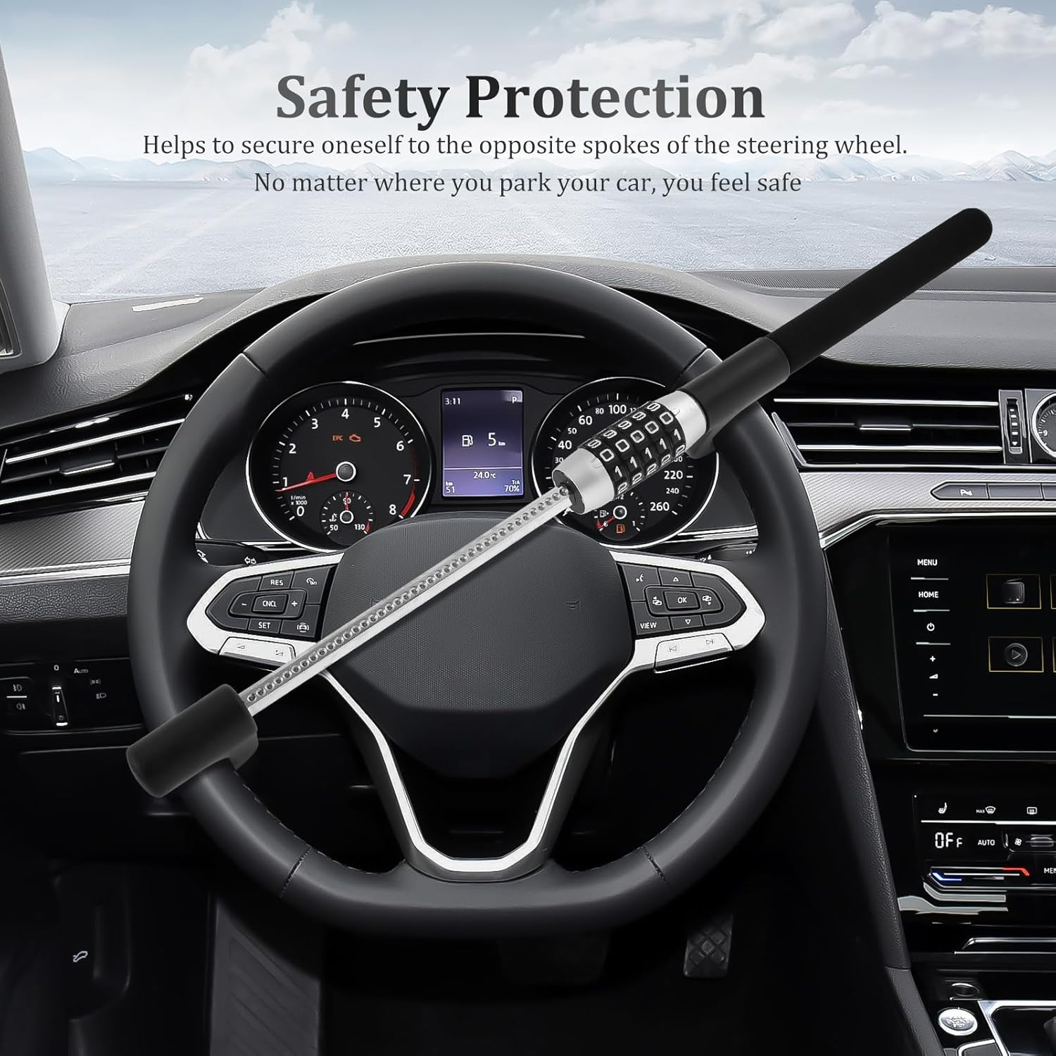 Steering Wheel Lock Keyless Retractable Car Security anti Theft Lock Combination Double Hook 5 Coded Combination Lock for Car Universal Model for Cars Suvs Vans Trucks (1Pc)