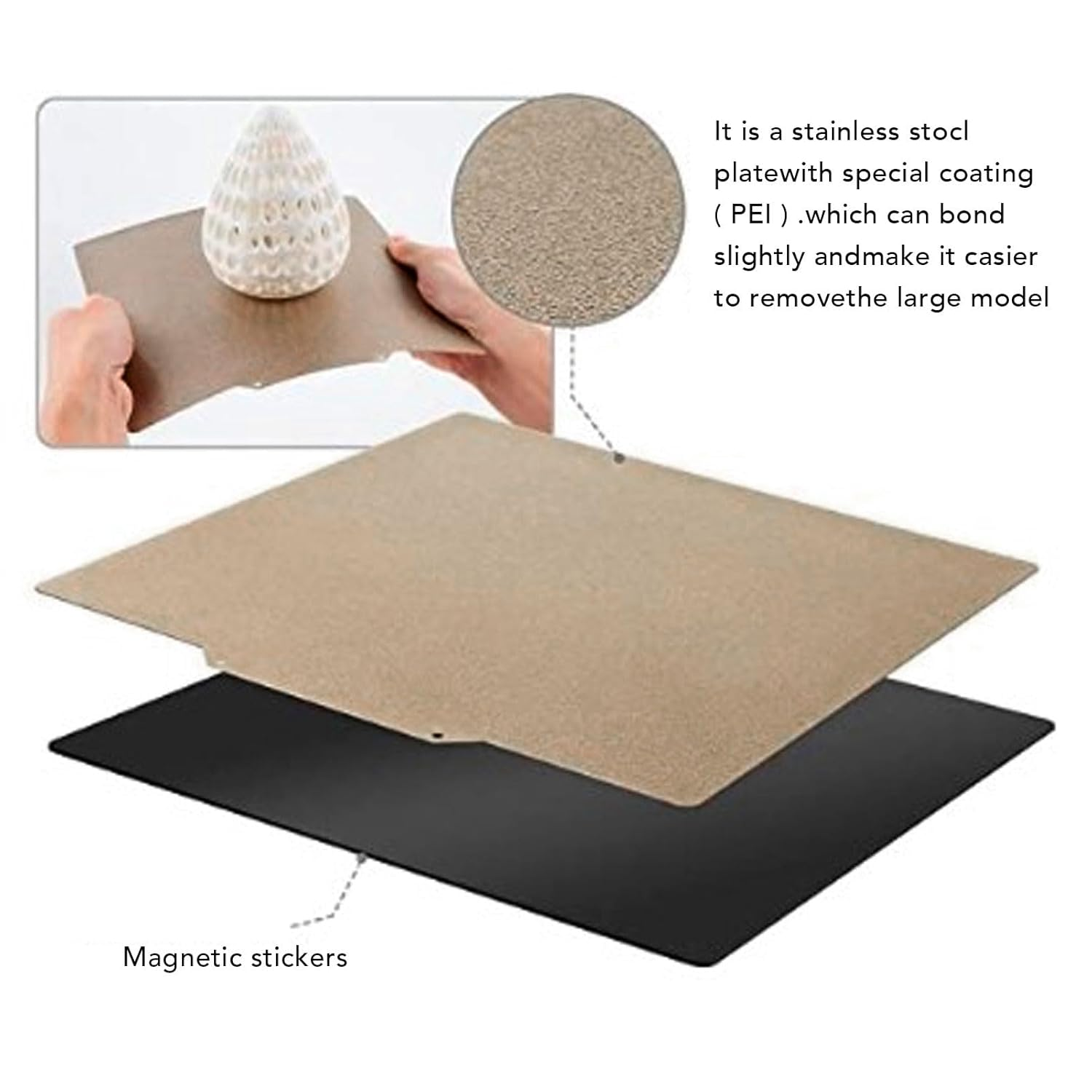 Gernie Double Sided Textured PEI Sheet, 377X370Mm Magnetic Build Plate, 3D Printing PEI Build Plate, 3D Printer Platform with Magnetic Base for Ender 5 Plus, 3D Printer Bed Platform image number 5