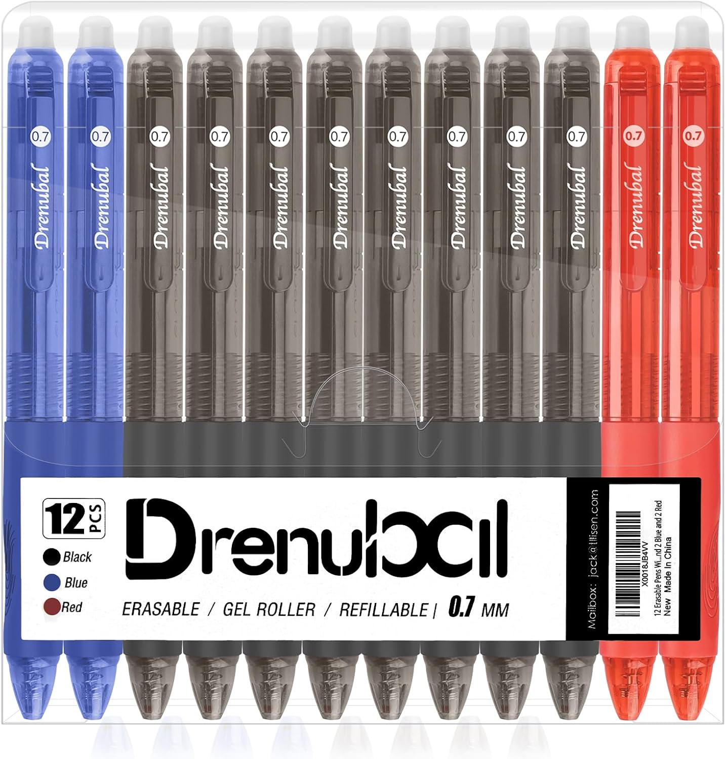 12-Pack Erasable Pens with 0.7 Mm Medium Point, Retractable Gel Pens - Refillable Ink with Eraser Comfort Grip & Quick-Dry for Drawing/Writing (Office/School/Gift Set)