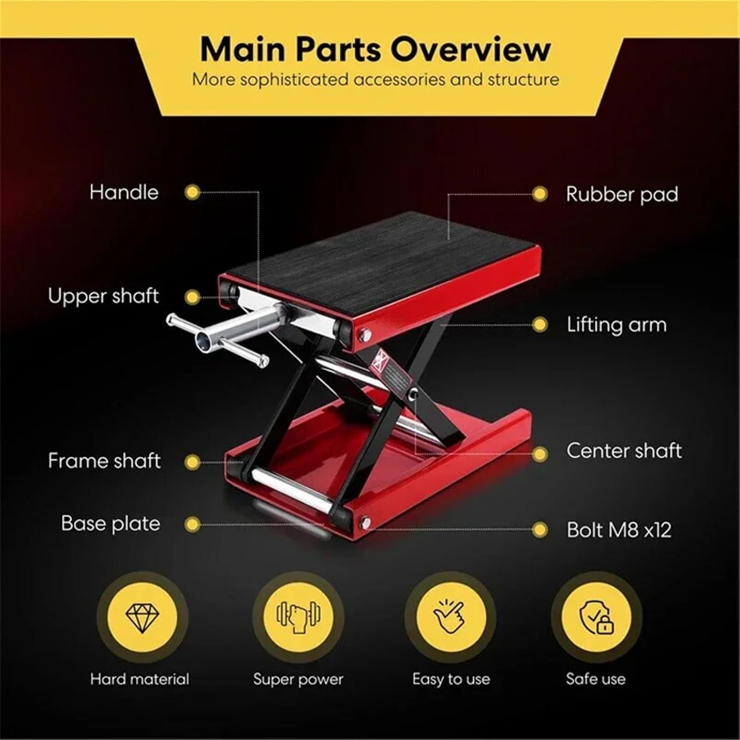 Motorcycle Lift, 1100 LBS Motorcycle Scissor Lift Jack with Wide Deck, 3.35 to 13.39In Adjustable Height, Foldable Heavy Duty Metals Motorbike Jack Stand image number 6
