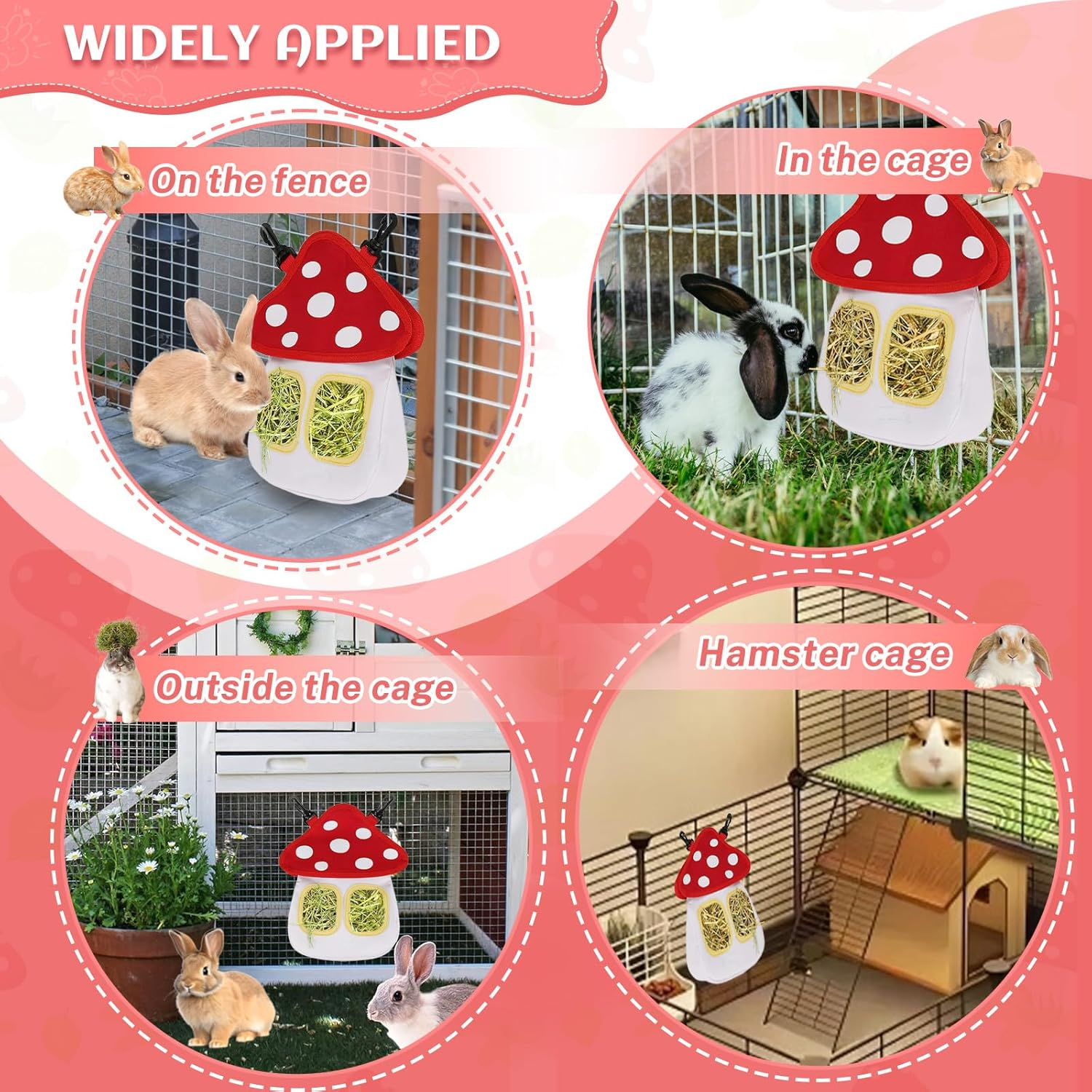 Hay Bag Guinea Pigs, Dellyy Rabbit Food Bag, Hay Bag, Guinea Pigs, Small Animal Feeder, for Rabbit, Chinchilla, Hamster, Small Animals, with 2 Windows (White, 2) image number 6