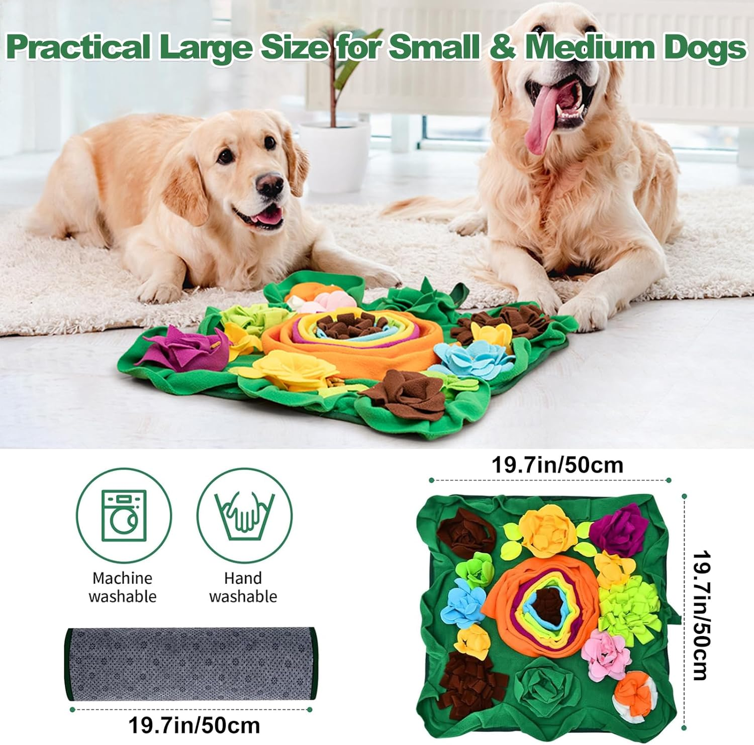 Adpartner Snuffle Mat for Dogs, Interactive Dog Foraging Mat Slow Feeding Pad for Encourages Natural Foraging Skills, 20"X20" Pet Feed Game Puzzle Toys for Small Medium Dogs image number 1