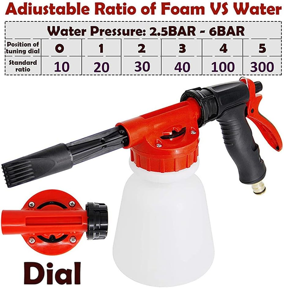 Car Wash Foam Gun,Car Wash Foam Gun Garden Hose Sprayer Foam Sprayer with Adjustable Ratio Dial Soap Foaming Sprayer Nozzle Kit with 1 Liter Bottle Universal Connectors image number 5