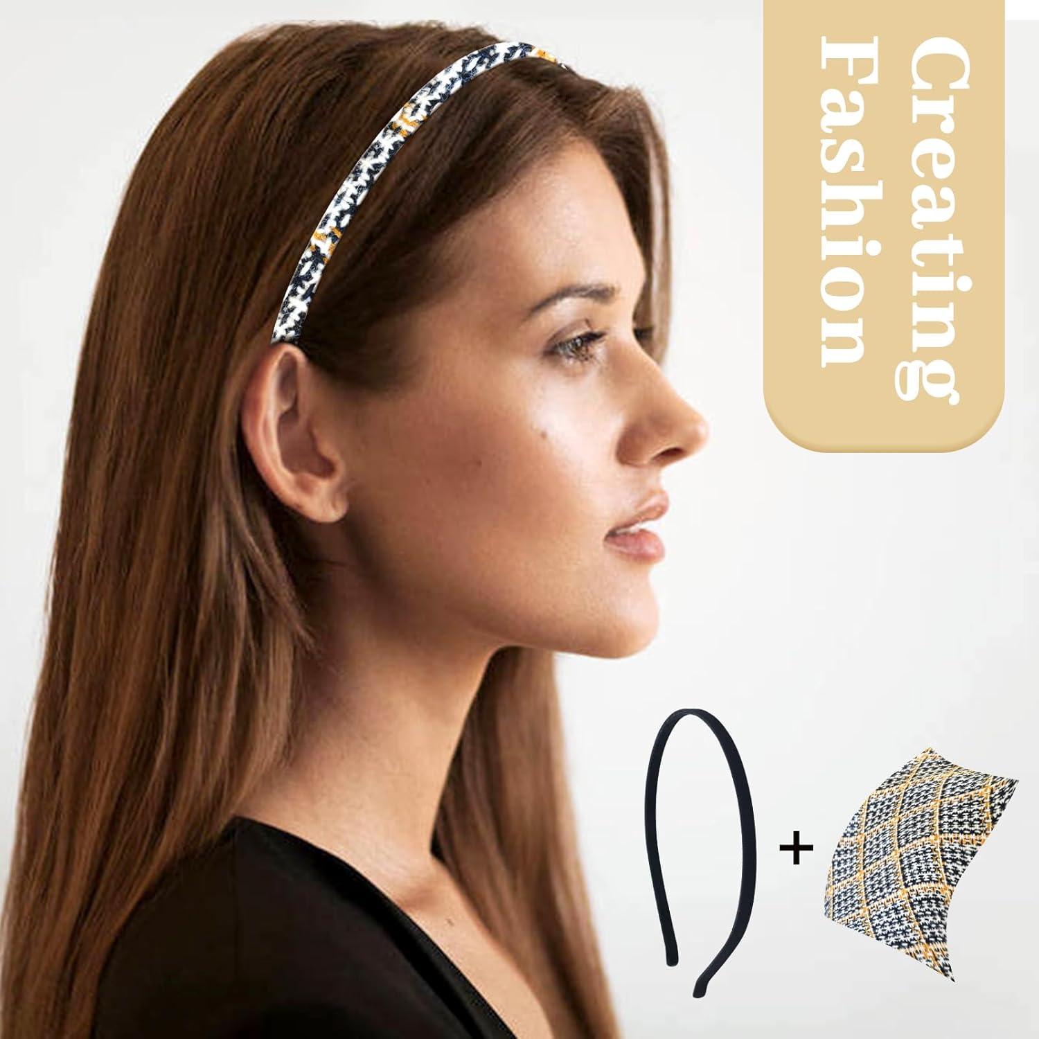 10 Pack 7MM Plain Black Satin Cloth Fabric Covered Thin Slim Metal Headband Wire Hairband Elastic Skinny Velvet Hair Hoop Holder Clasp Tiara Crown Base for Women Men Headpiece Crafting DIY Accessories image number 5