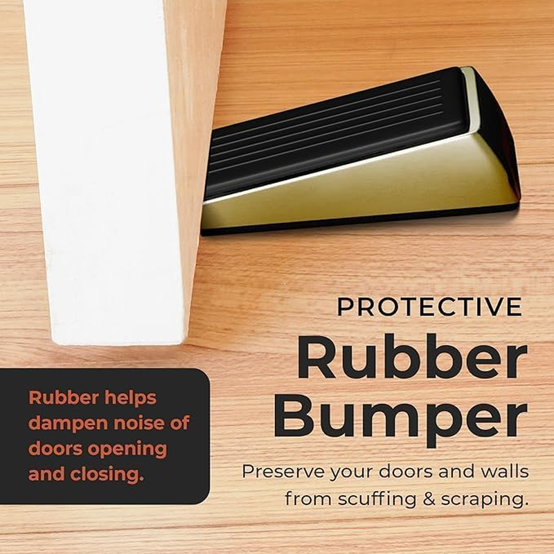 Architectural Hardware - Heavy Duty Zinc Door Stopper with Rubber anti Scuff Grips - Metal & Rubber Wedge Door Stoppers for Bottom of Door - Modern Door Stops - Door Wedge (3 Pcs) image number 6