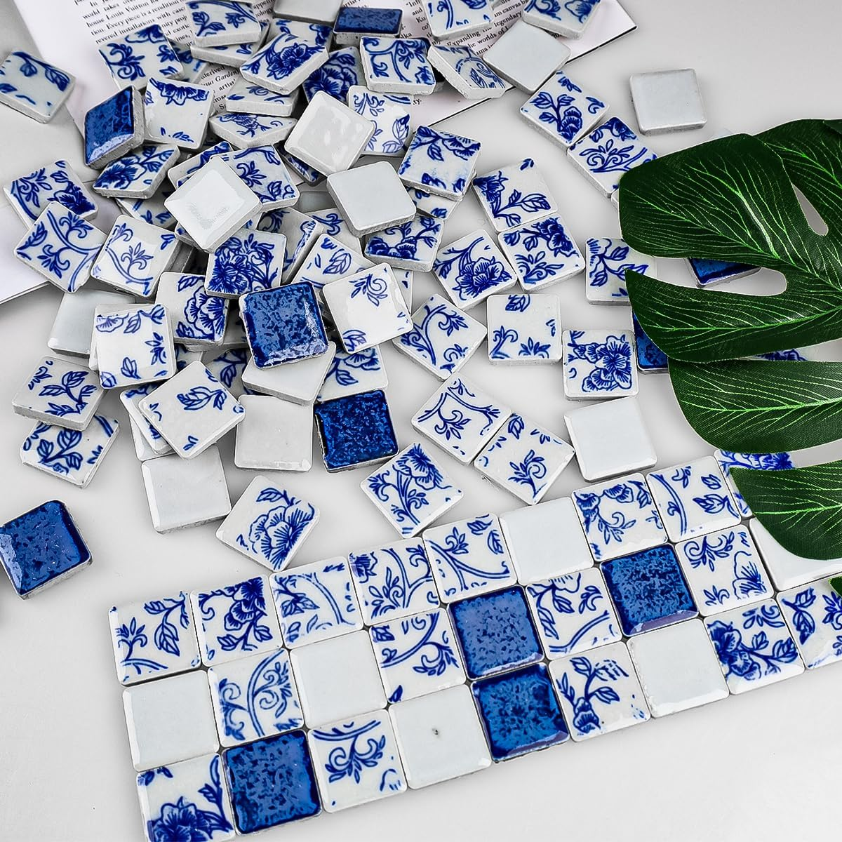 2.5X2.5 Cm 121 Pcs Ceramic Mosaic Tiles for Crafts Adults Kit Blue and White Tile Sheet China Ceramic Art Tile Handcraft Porcelain Tiles Home Wall Floor Pool Flower Pots Decor - Mixed-3 image number 6