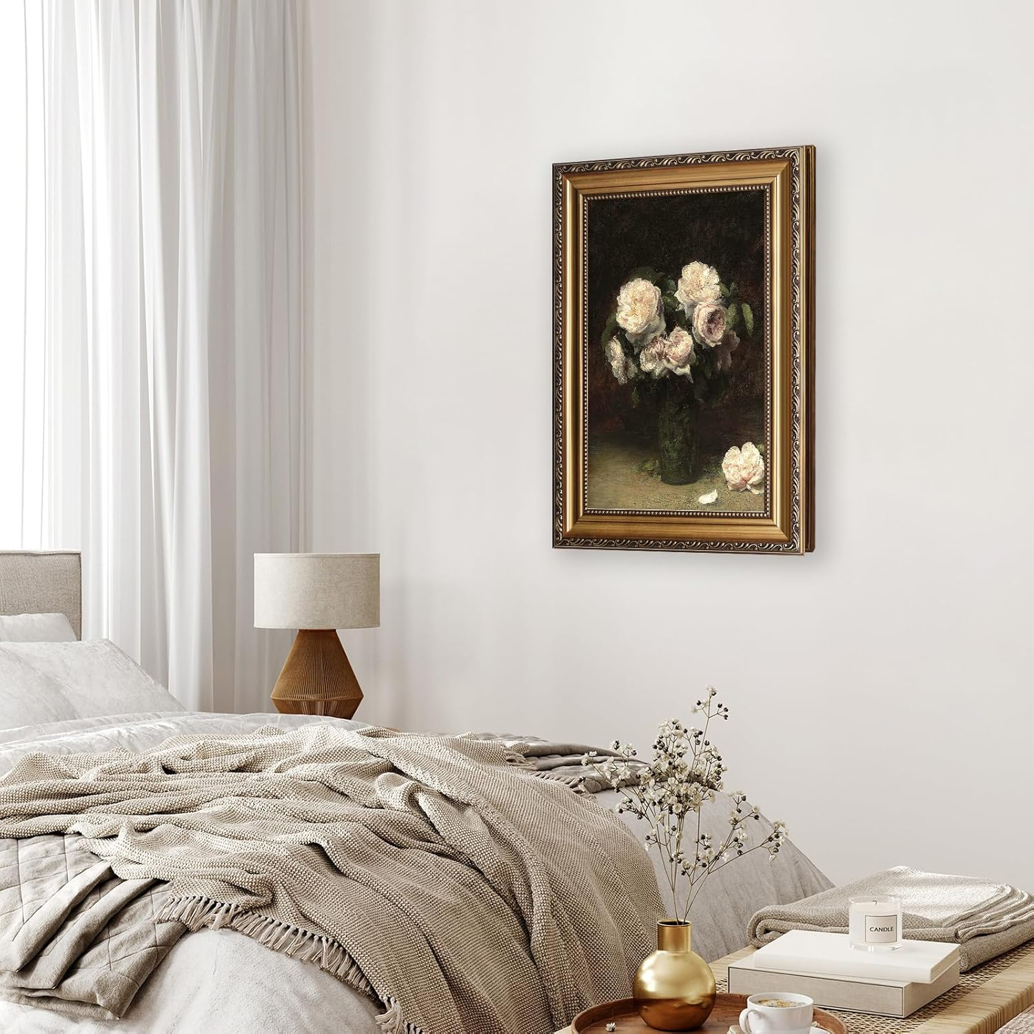 ASTRDECOR Vintage Floral Wall Art, Gold Framed Canvas Wall Art Moody Dark Roses Painting, Vintage Flower Art Print for Kitchen Bedroom Bathroom Wall Decor, French Country Decor - 16" X 24" image number 5