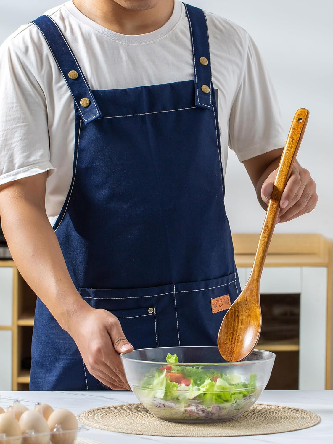 Wooden Mixing Spoon, 16.5 Inch Long Handled Wooden Spoons for Cooking and Stirring image number 4