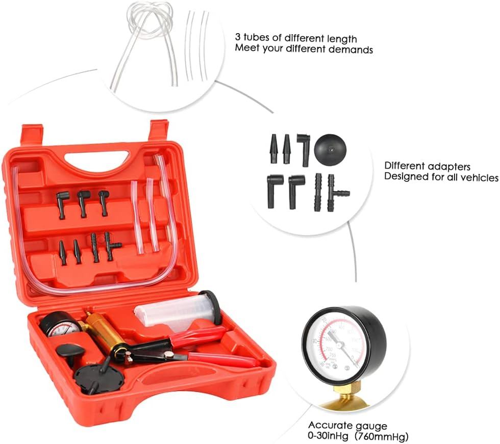 Eacam 17PCS Handheld Vacuum Pump Tester Brake Bleeder Kit Brake System Bleeding Tools with Adapters Automotive Fluid Reservoir Tester for Car Truck Motorcycle image number 5