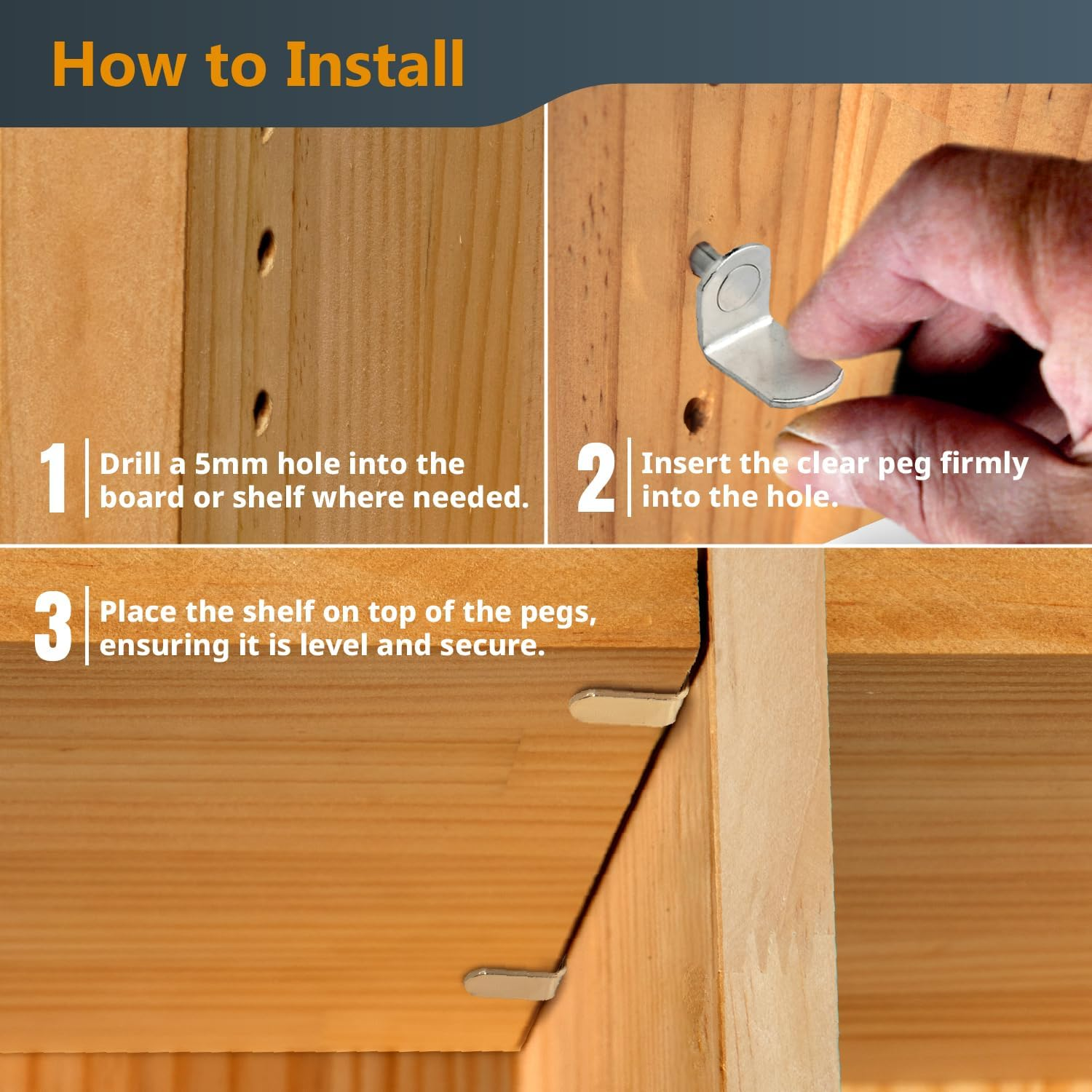 POWERTEC QP1302 5Mm Shelf Pins, L- Shaped Bracket Style, 5 Mm, Nickel image number 5