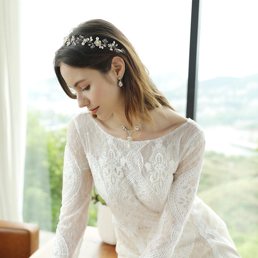 ZORVUJI Hair Accessories Communion Girls Flower Wreath Hair Children Wedding Hair Band Girls First Communion Beads Headband image number 2