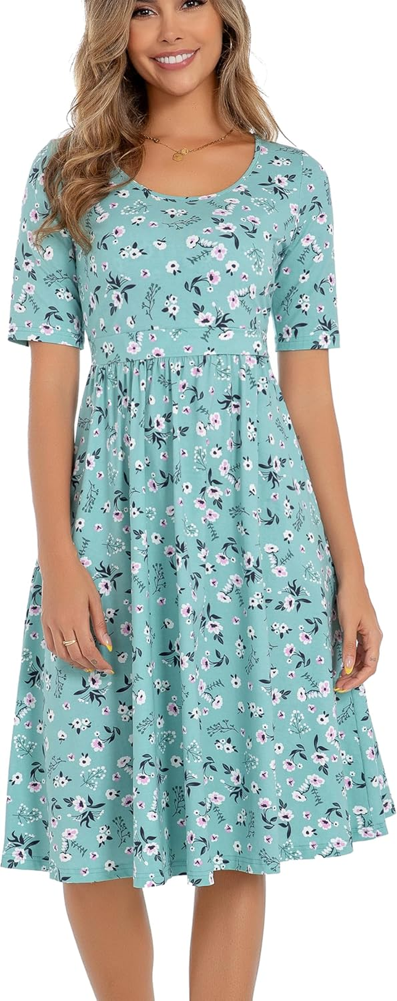 Women'S Nursing Dresses Breastfeeding Comfortable Cotton Midi Breastfeeding Dress with Pockets