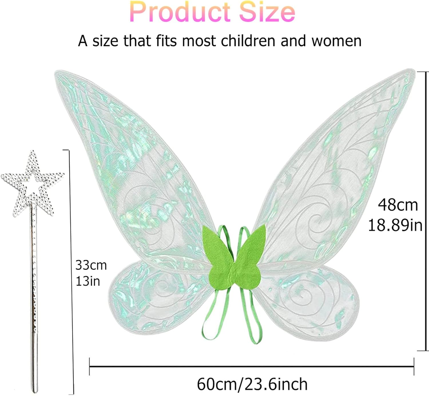 Fairy Wings, Fairy Wings for Adult Women Kids Girls Butterfly Wings Dress up Fairy Angel Princess Set for Halloween Birthday Christmas Themed Party (Green) - Green image number 4
