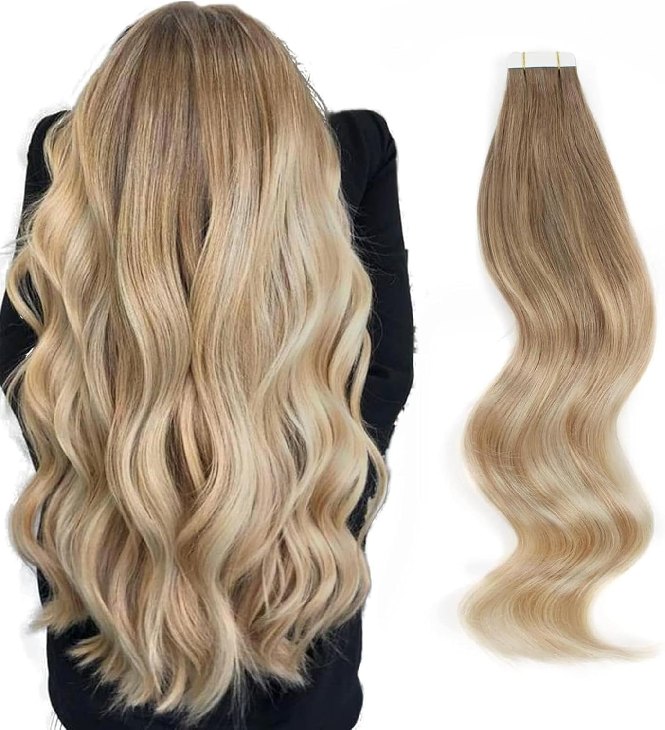 ABH AMAZINGBEAUTY HAIR Tape in Hair Extensions Human Hair Ice Blonde Tape in Blonde Straight Hair Glue in Remy Human Hair Extensions Invisible Skin Weft Color 1000 White Blonde Hair 14 Inch 20Pcs 50G image number 2