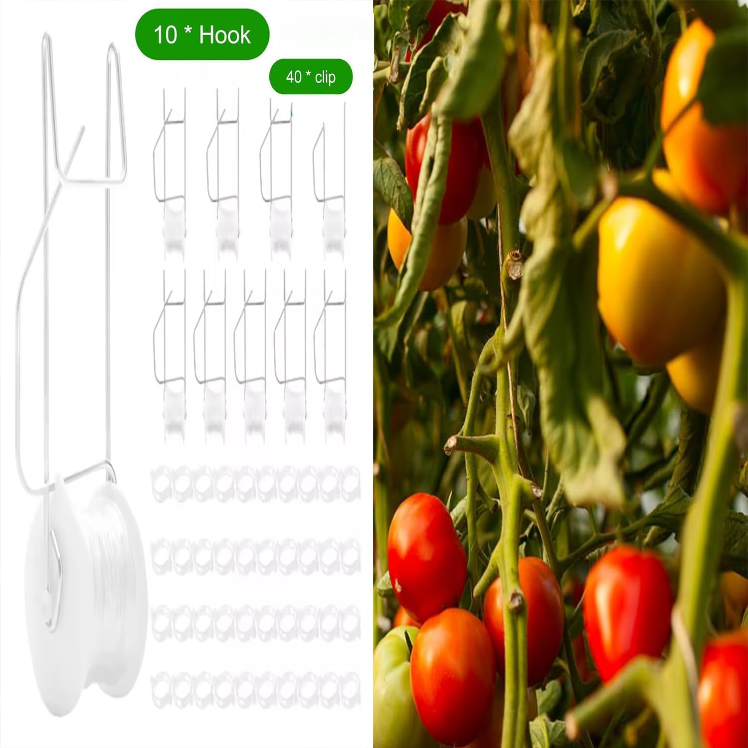 Roczential Sturdy Tomato Roller Hooks with 15M Rope, Versatile Strong Load Bearing Flower Vine Crop Trellis Kit for Greenhouse Balcony Terrace(White) image number 6
