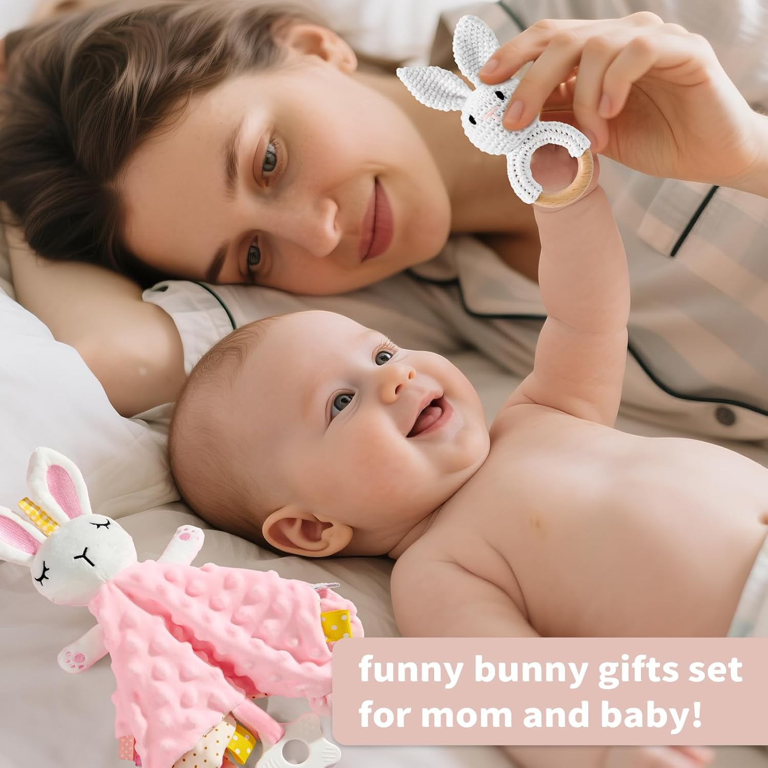 Baby Girl Gifts Basket, Newborn Girl Essentials for Baby Shower, Hooded Bath Towel, Muslin Swaddle Blanket, Girl Bodysuit, Bunny Rattle, Lovey, Baby Bibs, New Mom Gifts Box for Women image number 4