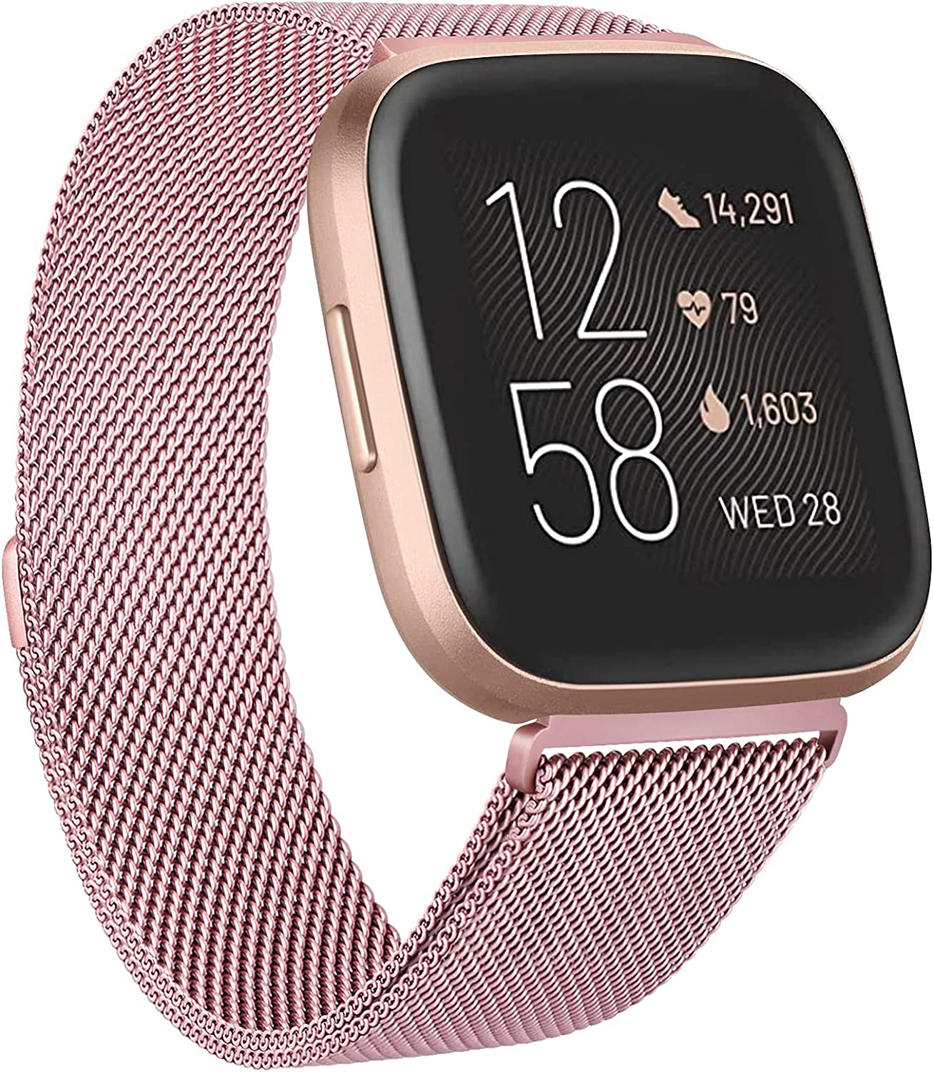 Metal Bands Compatible with Fitbit Versa 2 & Fitbit Versa & Fitbit Versa Lite Edition Band, Stainless Steel Loop Metal Mesh Replacement Sport Strap Bracelet Wristbands for Women Men
