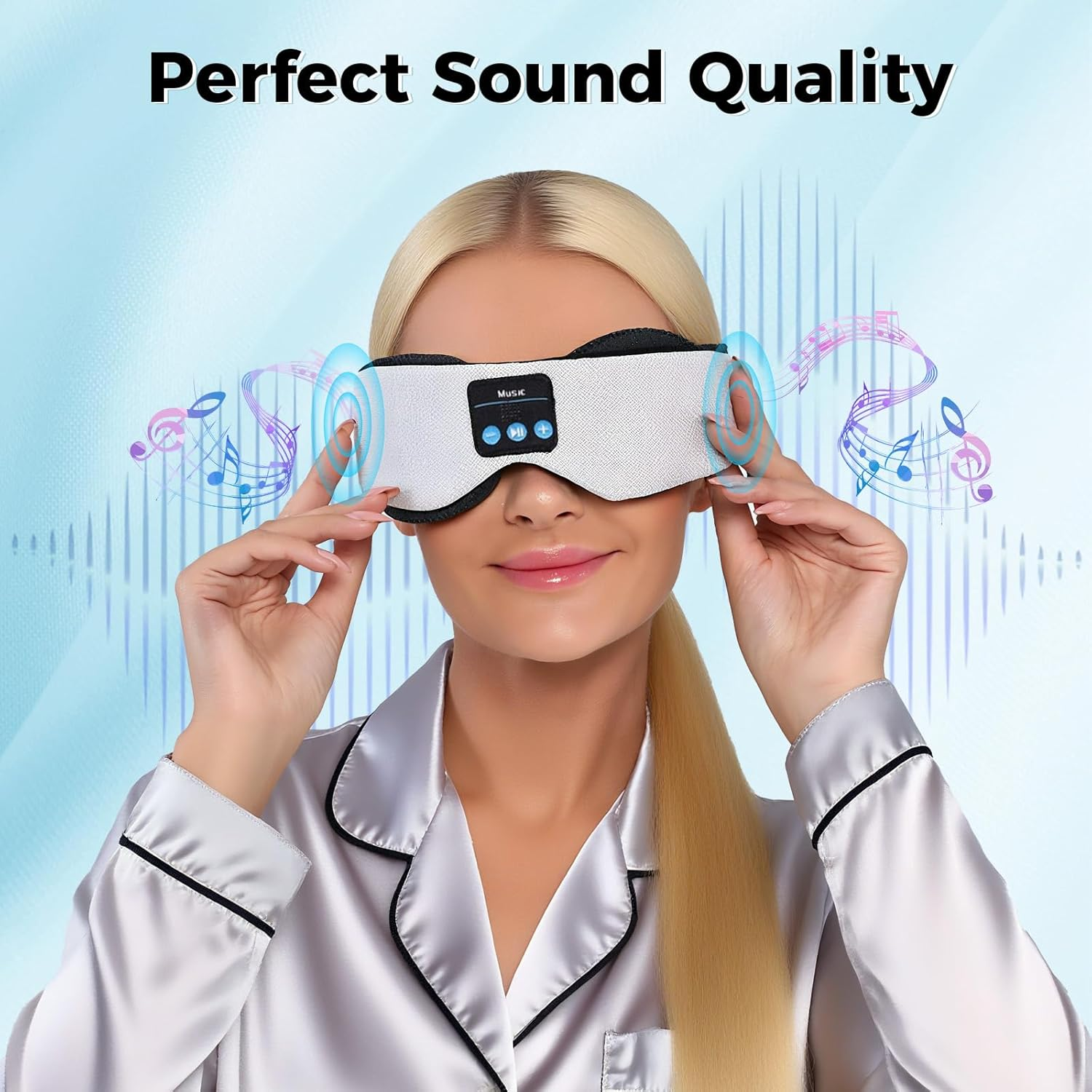 Sleep Mask, 3D Bluetooth Sleep Headphones, Adjustable Sleeping Mask for Women Men, Perfect Gifts Blindfold for Sleep/Travel/Sports (Grey) - Grey image number 4