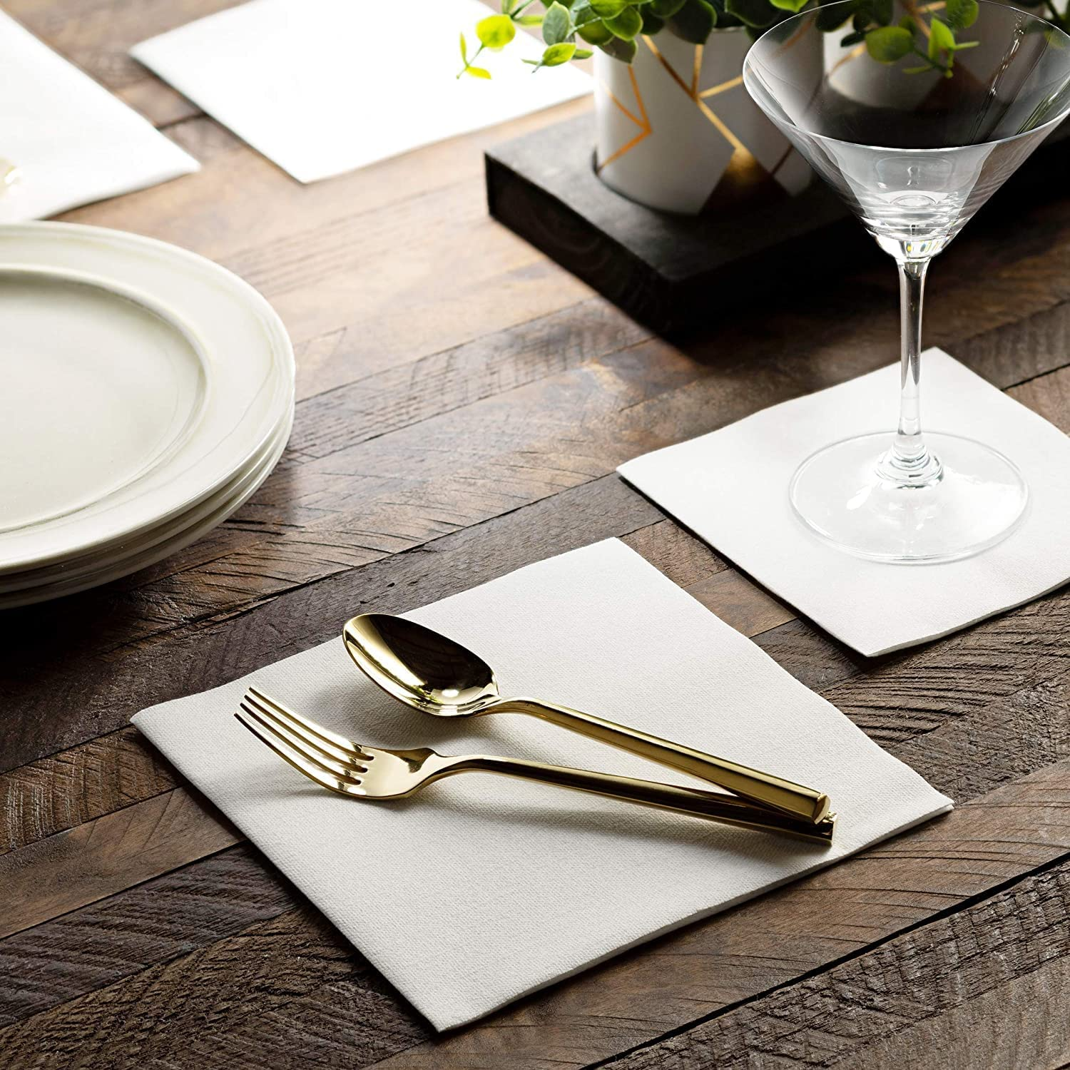 JEBBLAS Cocktail Napkins Disposable Beverage Bar Napkins Black Linen-Like Square Napkins Party or Wedding 8Inch X 8Inch (150 Count, Black)