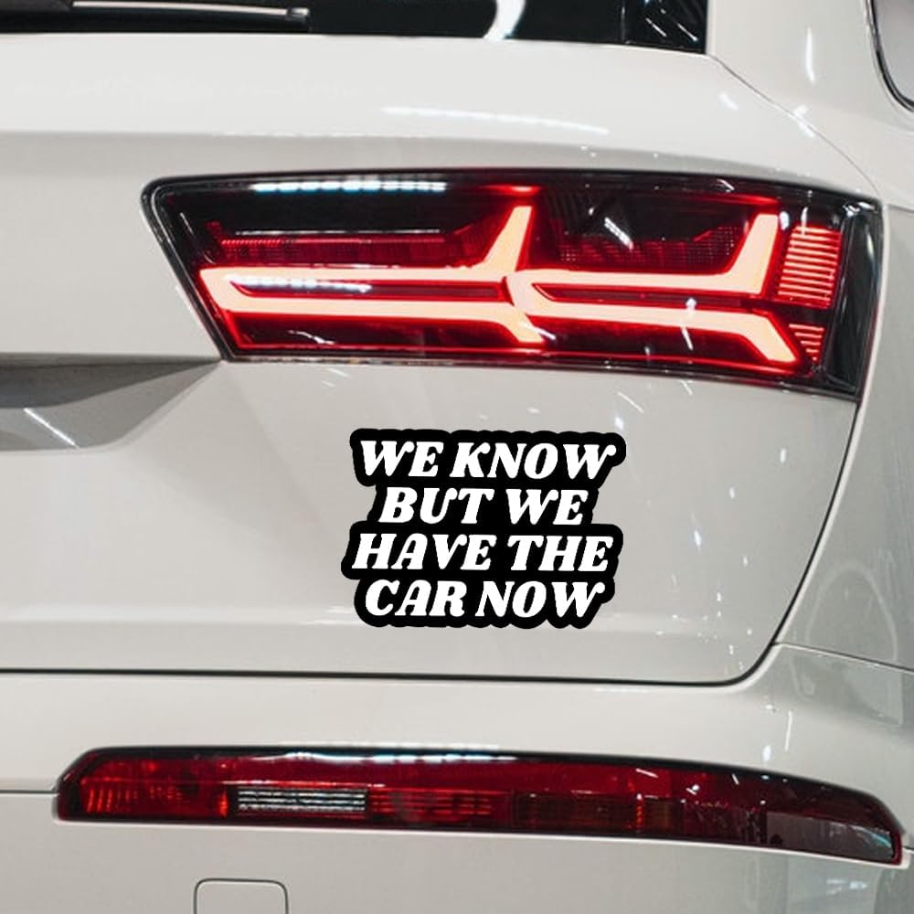 2 Pack We Know but We Have the Car Now-Tesla Bumper Sticker,Elon Musk Regret Vinyl Decal Accessories for Car Bumper, Laptop, Window (White) image number 6