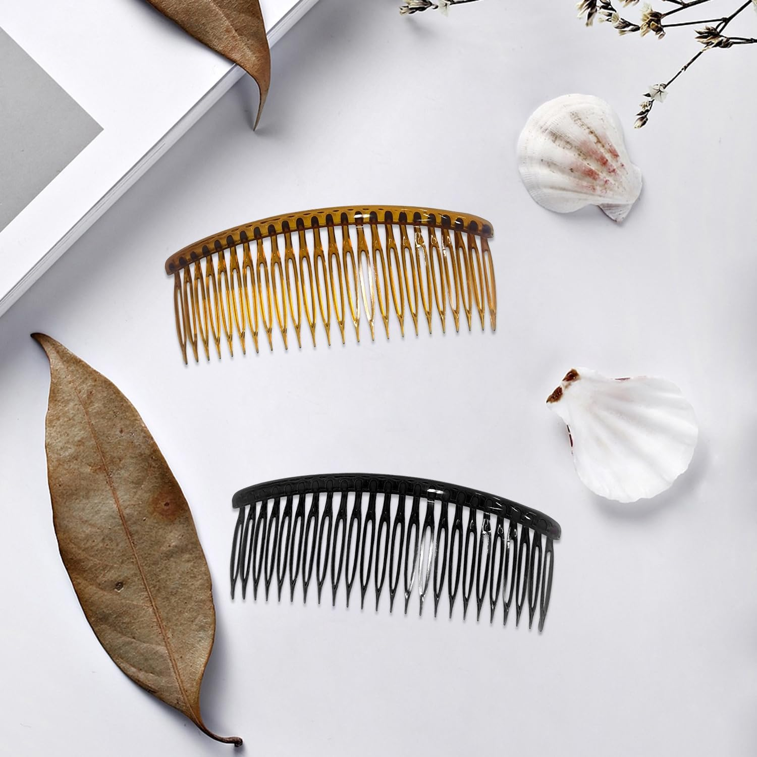 4 Pieces Plastic Insert Comb, Fixed Hairpin for Hairstyle, Hair Chop Finishing Tool, French Ladies Side Hair Comb (Black, Brown)