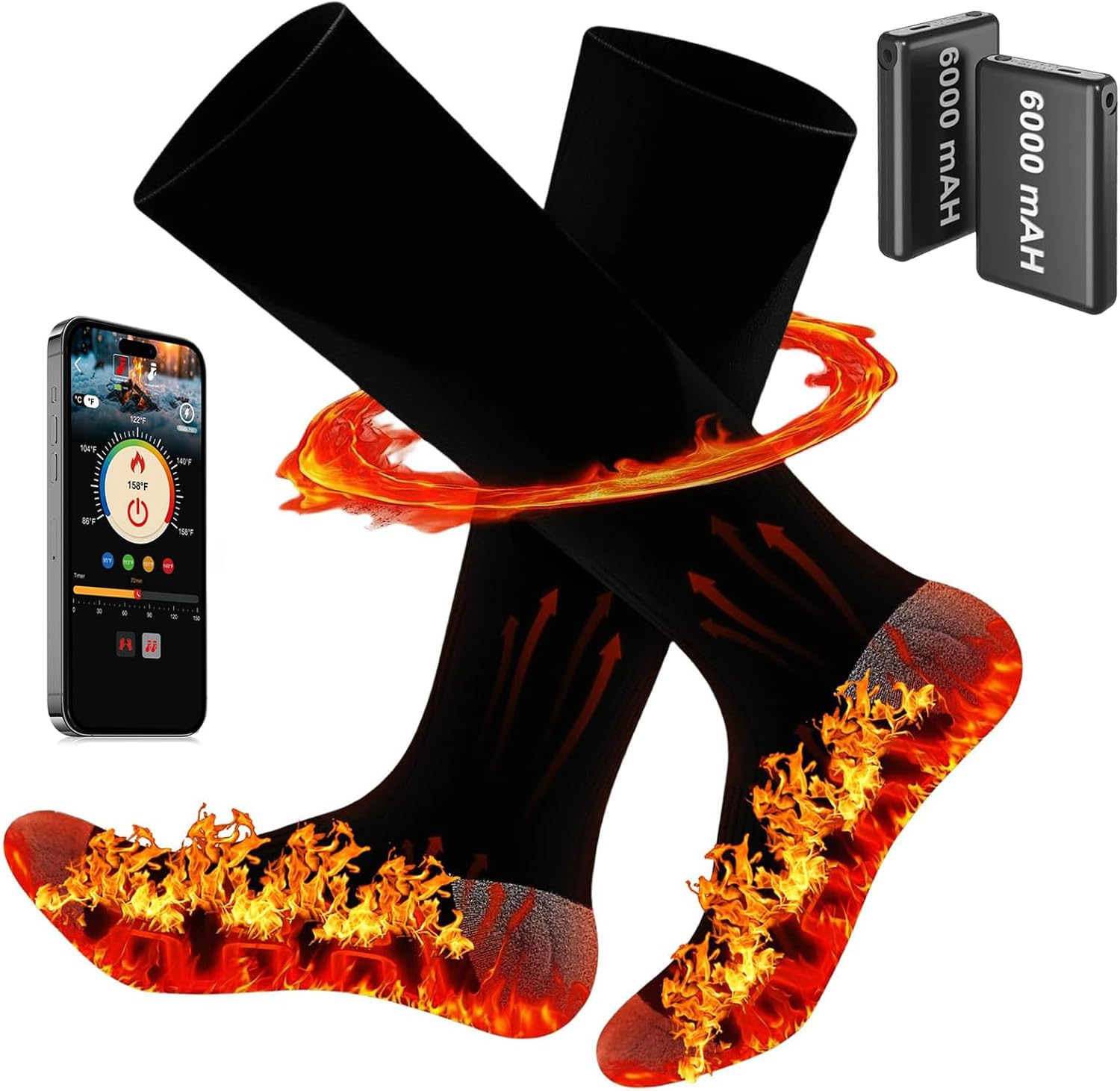 Heated Socks Women, Rechargeable Electricheated Socks with 6000Mah Battery,Washable Heated Ski Sock Foot Warmer for Cold Winter Weather Sport Work Outdoor Office Camp,App Control image number 5