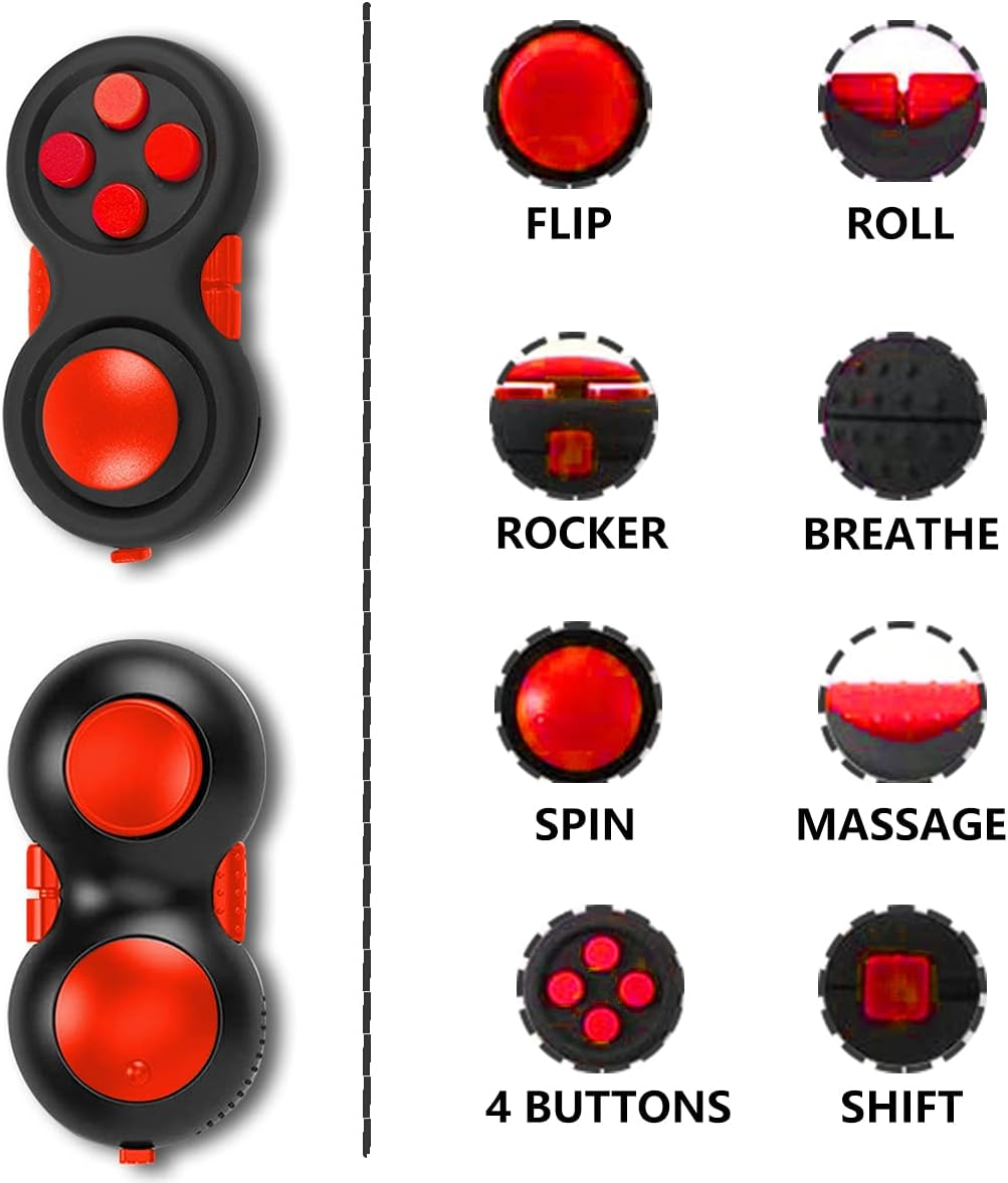 Small Fidget Pad Buttons Controller Toys for Kids Adults with Anxiety and Autism (Black & Red) - Black,Blue image number 6