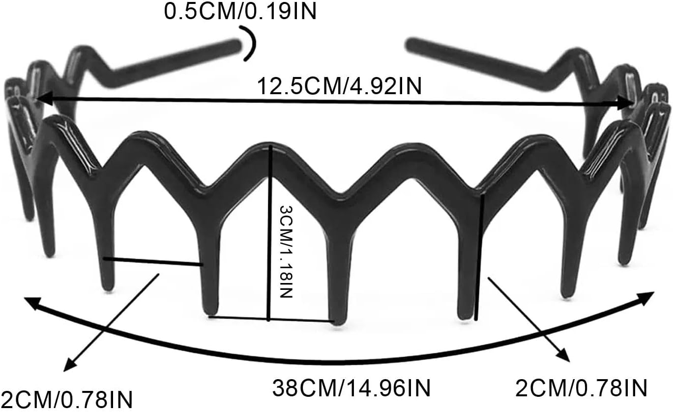 2PCS Plastic Zig Zag Headband Teeth Non-Slip Hair Band for Women and Men, Durable Black Hair Accessory Set - Fengea image number 2