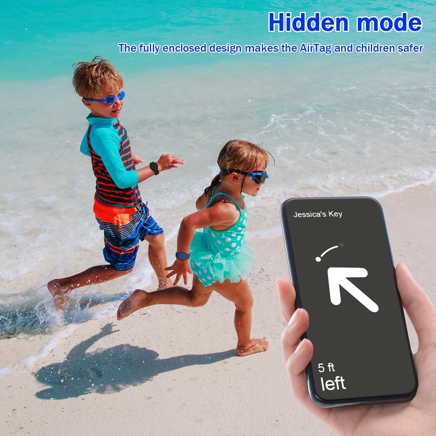 R-Fun Waterproof Air Tag Bracelets for Kids [2 Pack] Compatible with Apple Air Tag Finders with Soft Silicone,Anti Lost GPS Item Finders Case Cover for Kids,Night Blue/Black - Black/Red image number 6